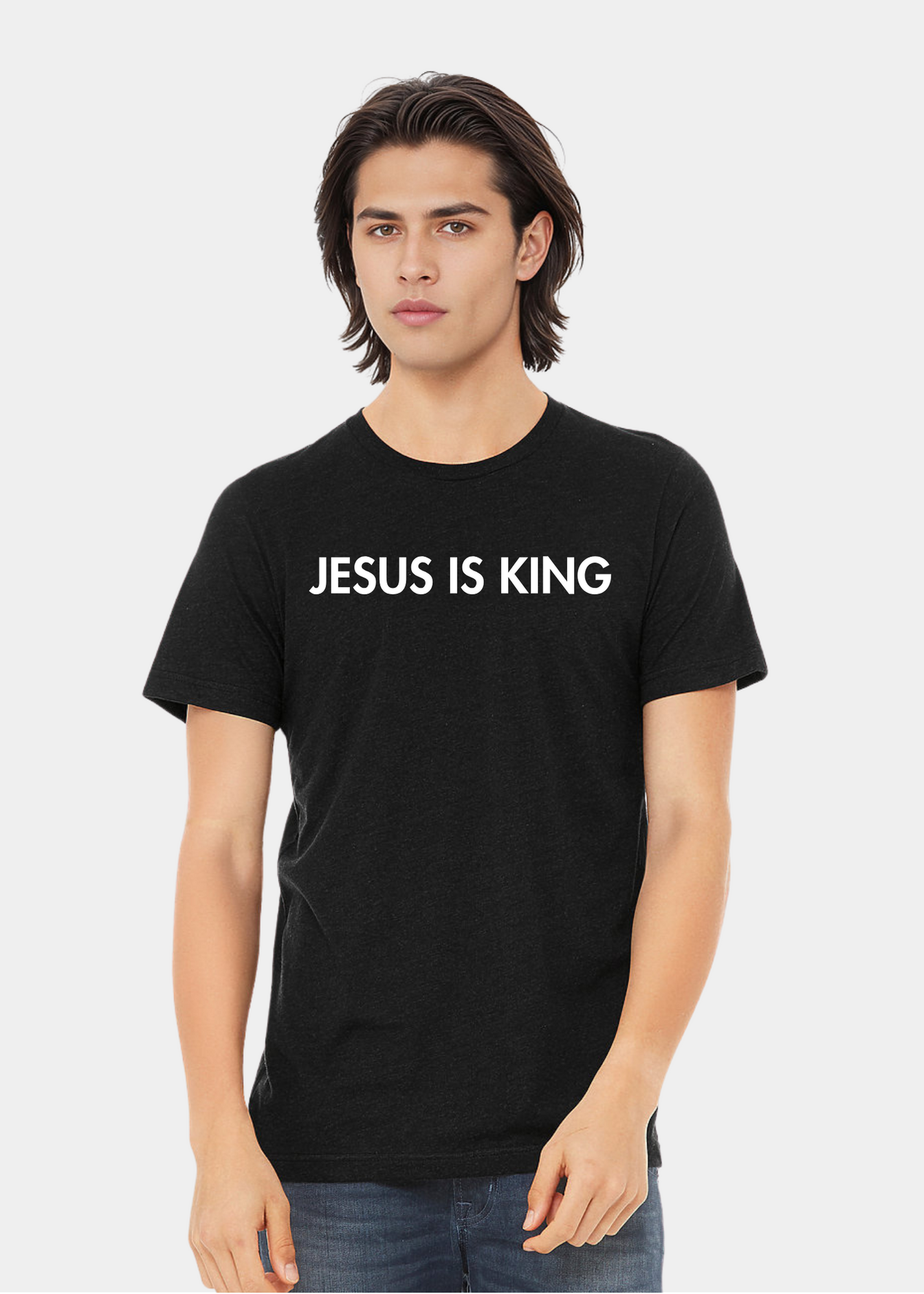 Men's Triblend Short Sleeve Tee - Black with White Text