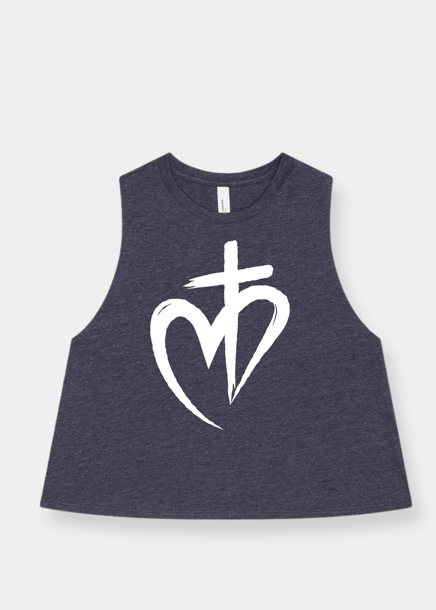 Women's Racerback Cropped Tank - Heather Navy + White Print
