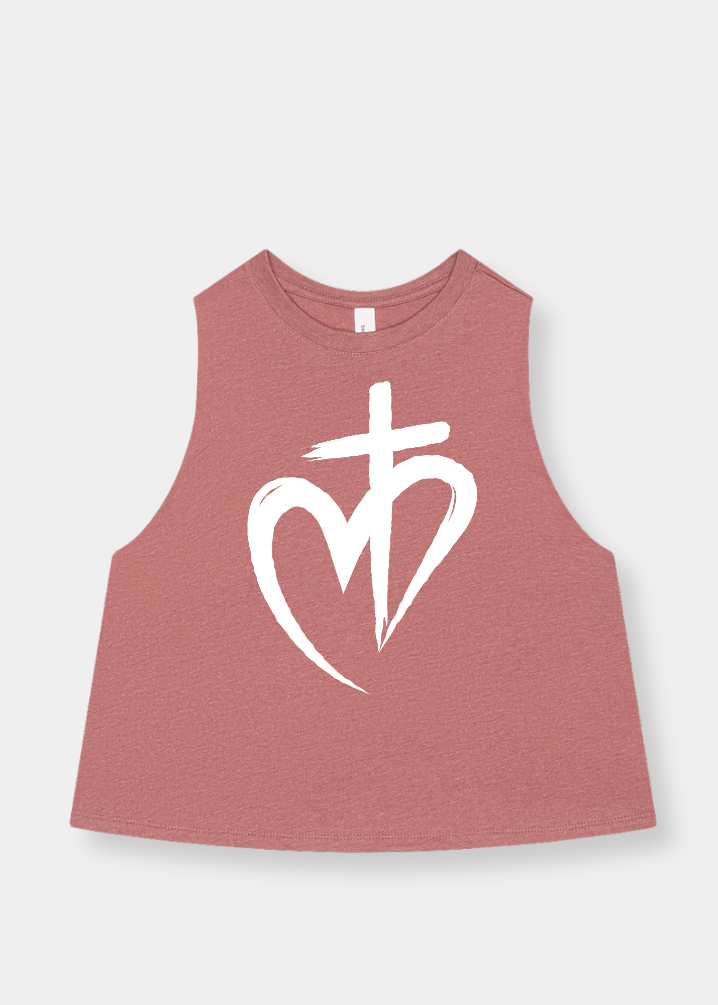 Women's Racerback Cropped Tank - Heather Mauve + White Print