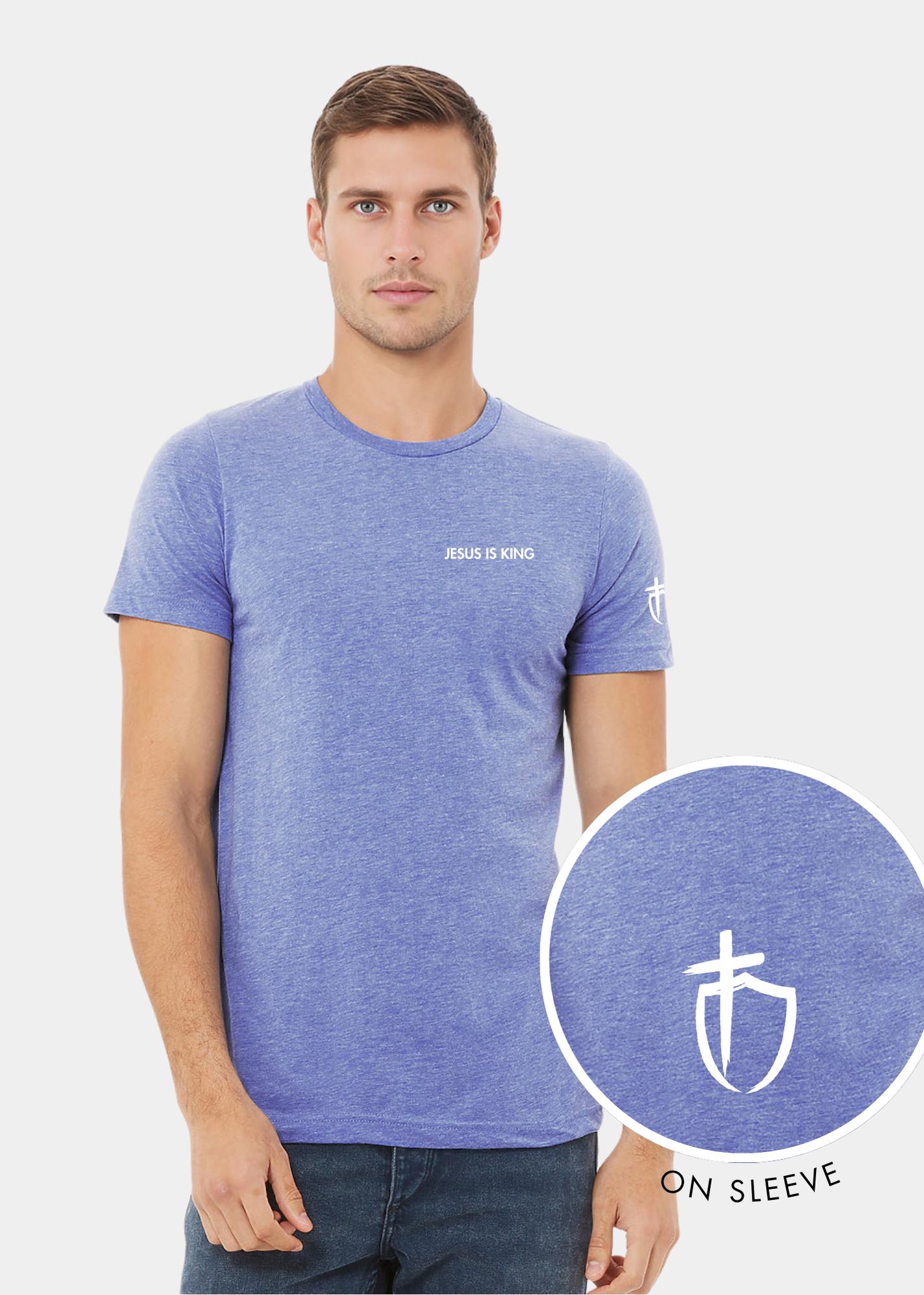 Men's Triblend Short Sleeve Tee - Light Blue with White Text