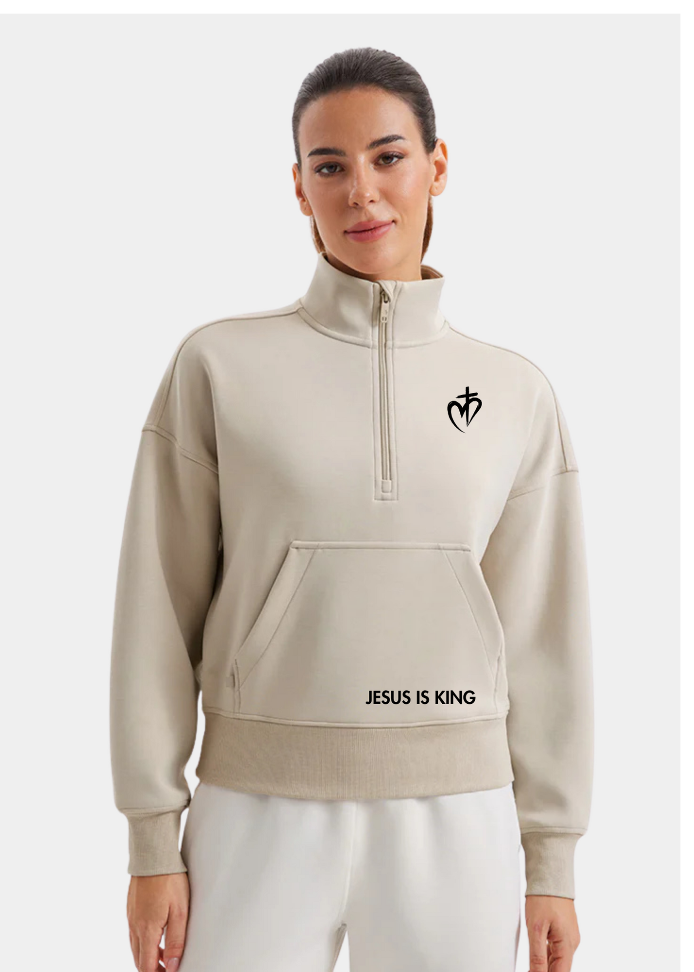 SoftAura Half Zip Pullover Sweatshirt - Milky White