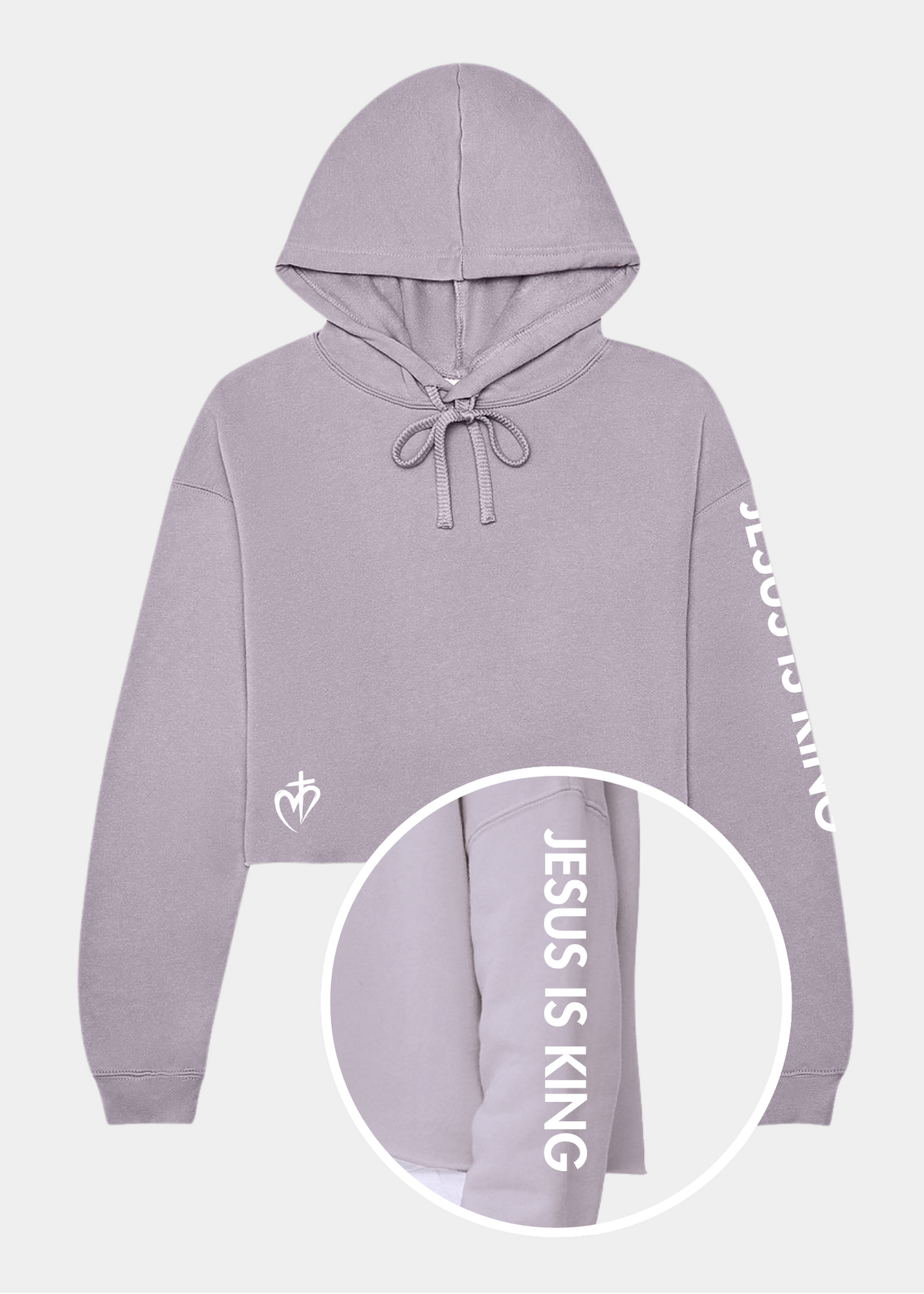 Women's Cropped Fleece Hoodie - Storm + White Print