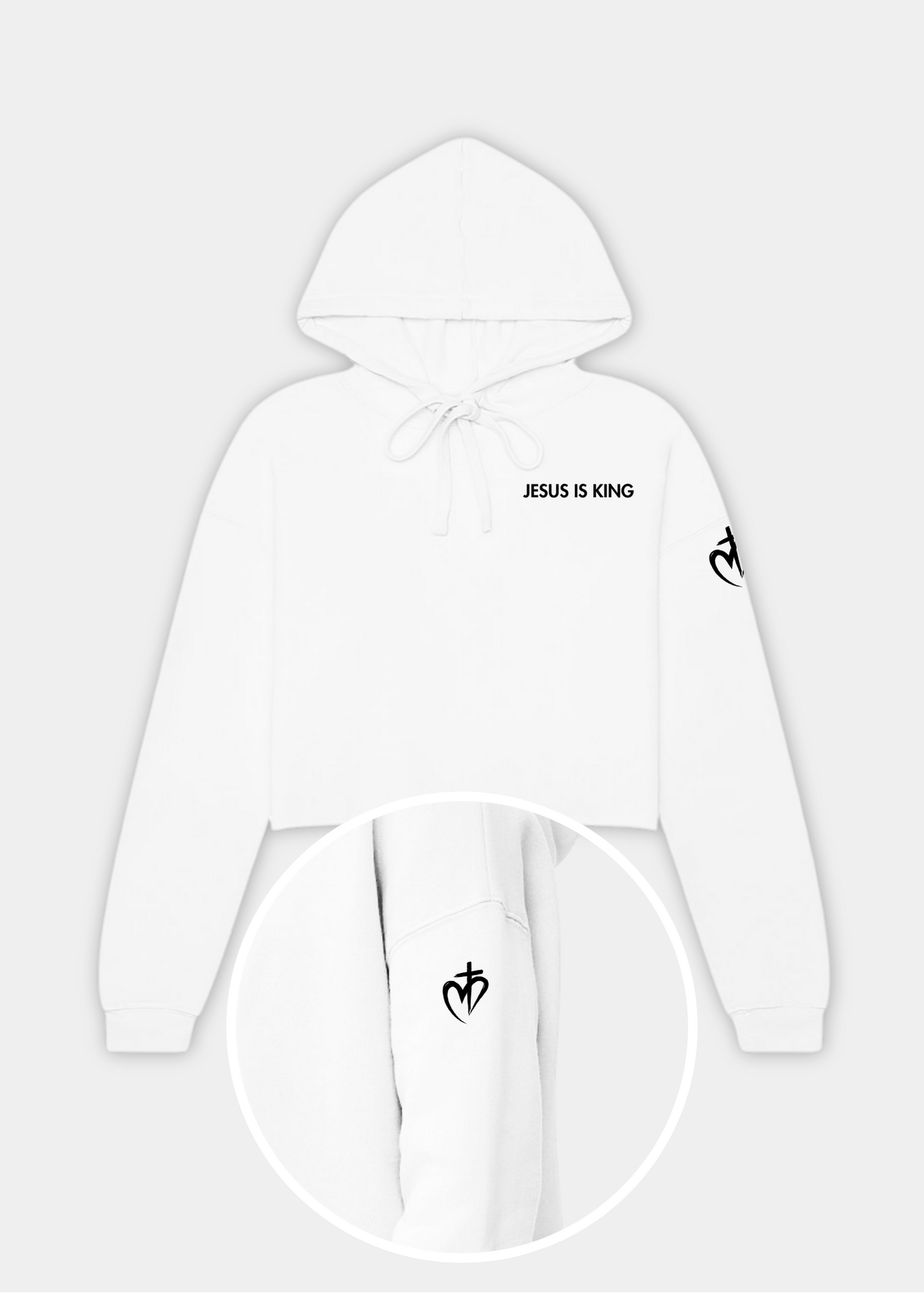 Women's Cropped Fleece Hoodie - White + Black Print