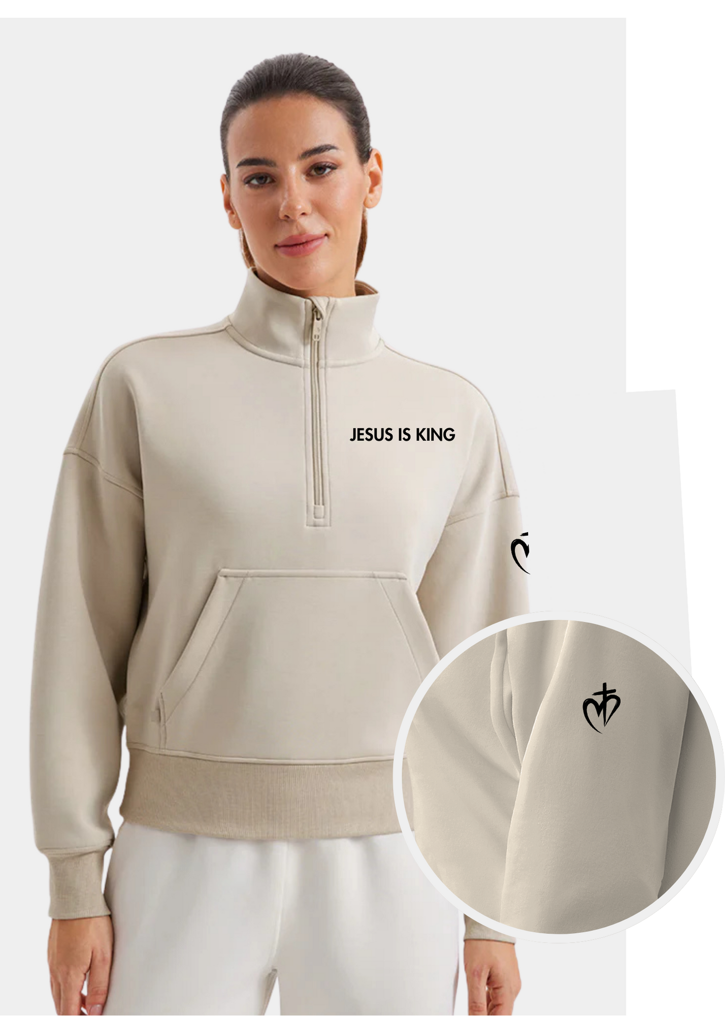 SoftAura Half Zip Pullover Sweatshirt - Milky White