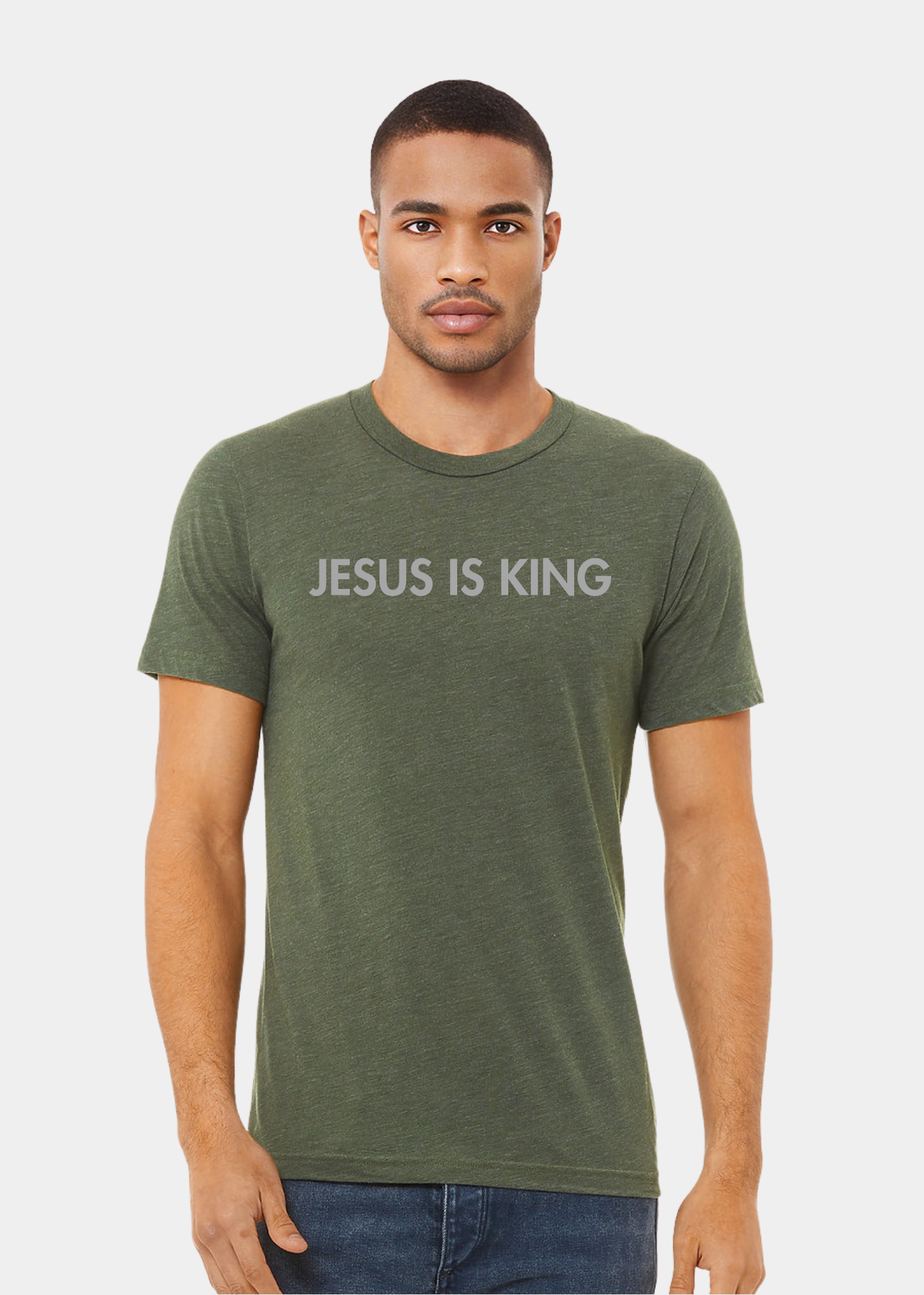Men's Triblend Short Sleeve Tee - Military Green with Gray Text
