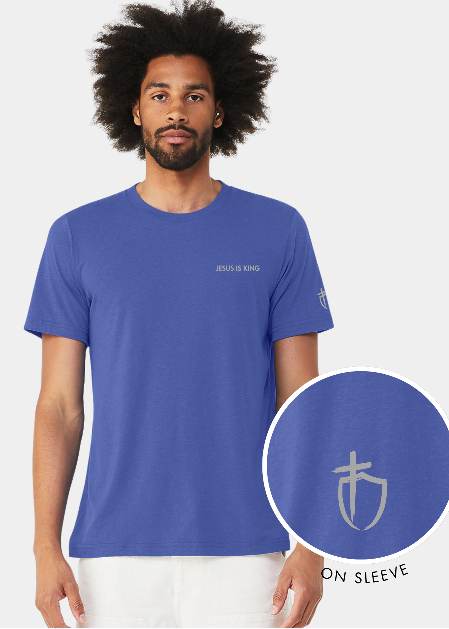 Men's Triblend Short Sleeve Tee - Blue with Gray Text