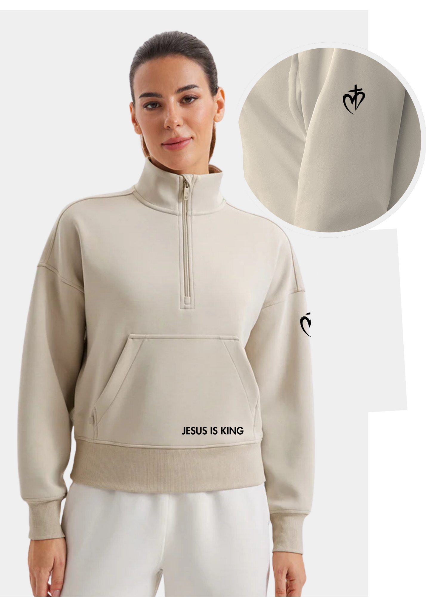 SoftAura Half Zip Pullover Sweatshirt - Milky White