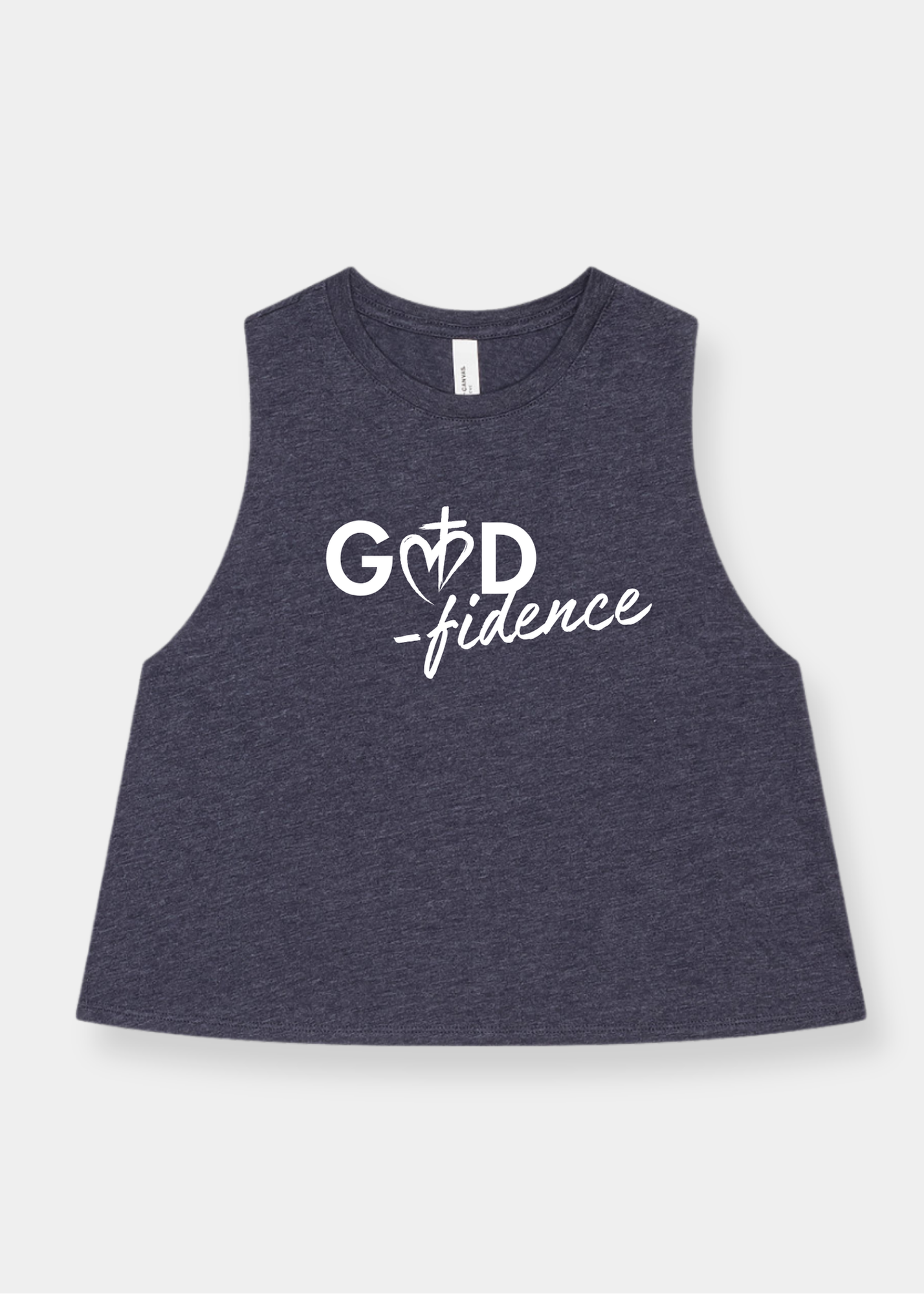 Women's Racerback Cropped Tank - Heather Navy + White Print