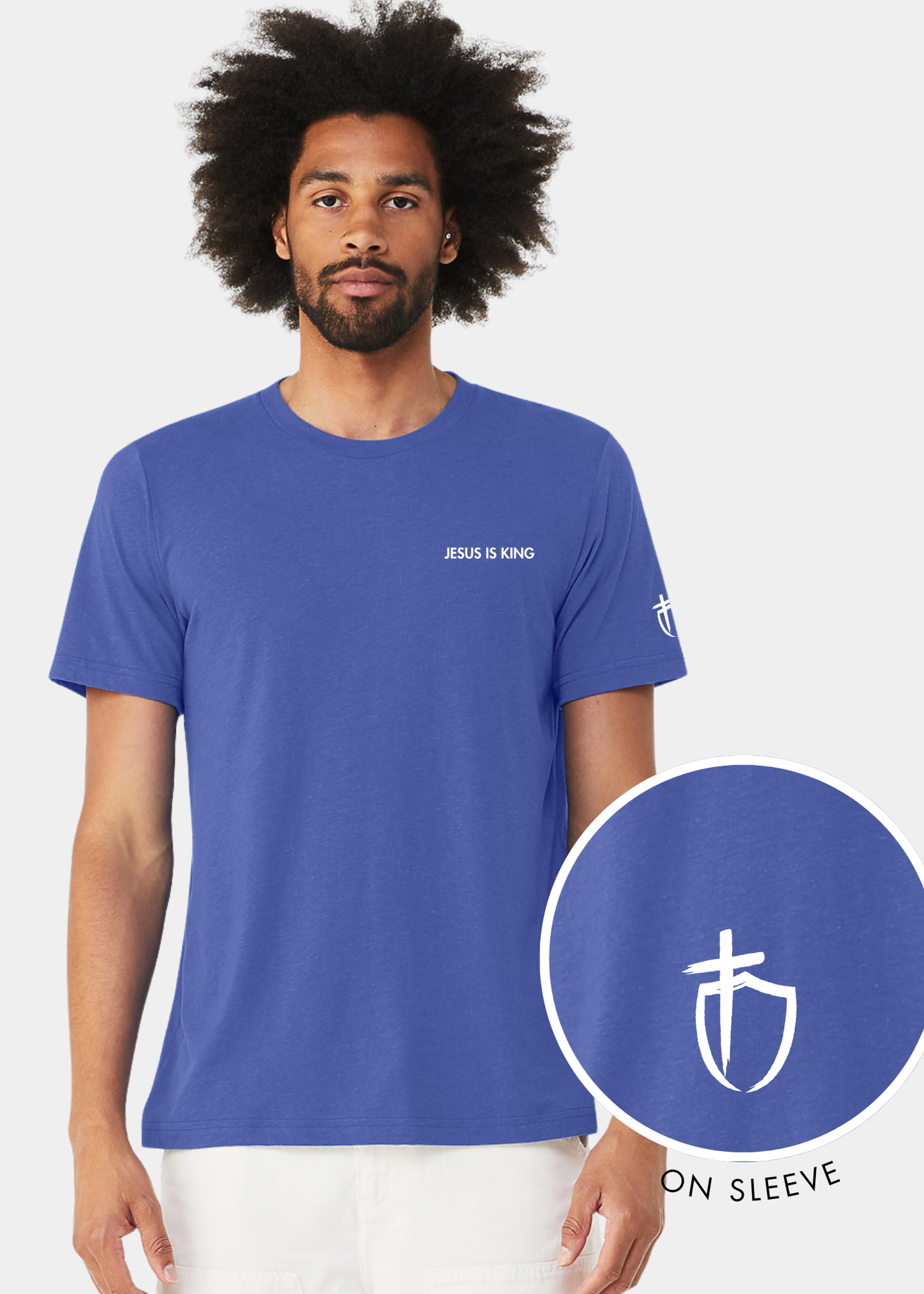Men's Triblend Short Sleeve Tee - Blue with White Text