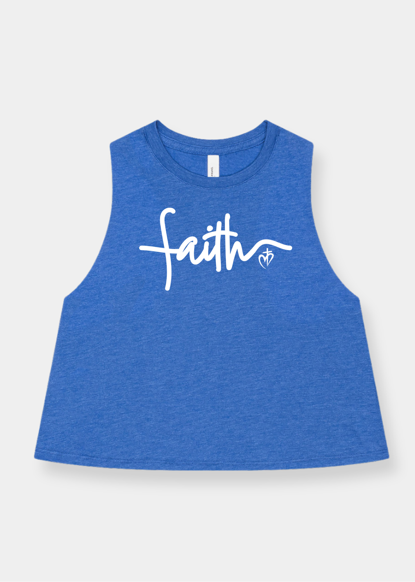 Women's Racerback Cropped Tank - Heather Royal + White Print