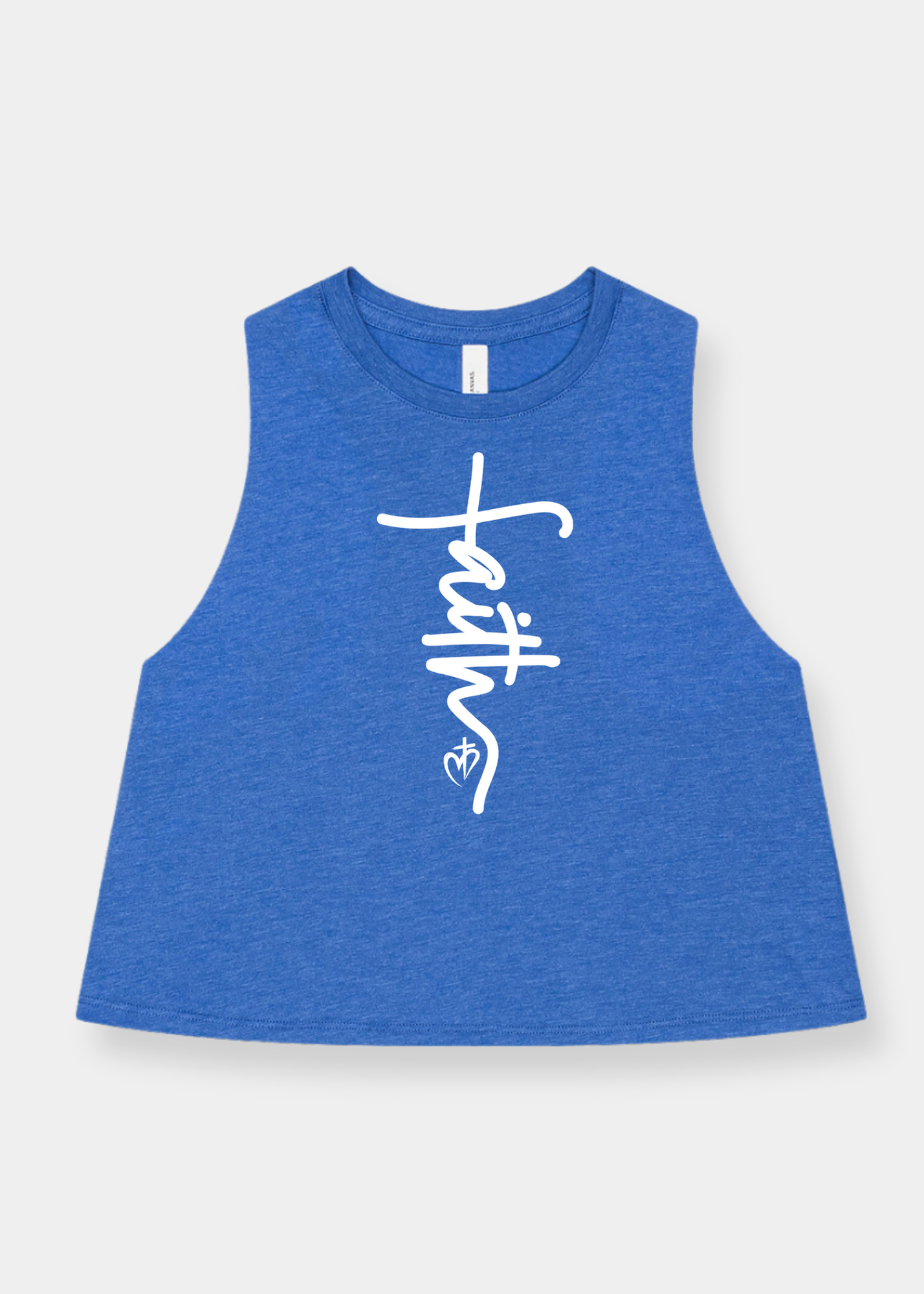 Women's Racerback Cropped Tank - Heather Royal + White Print