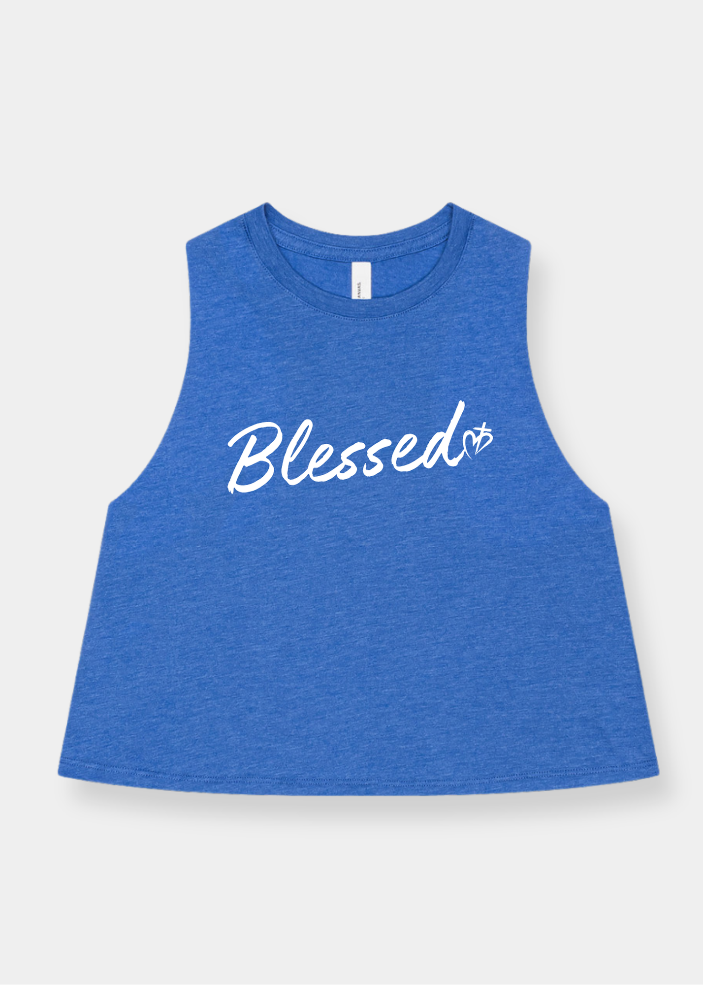 Women's Racerback Cropped Tank - Heather Royal + White Print