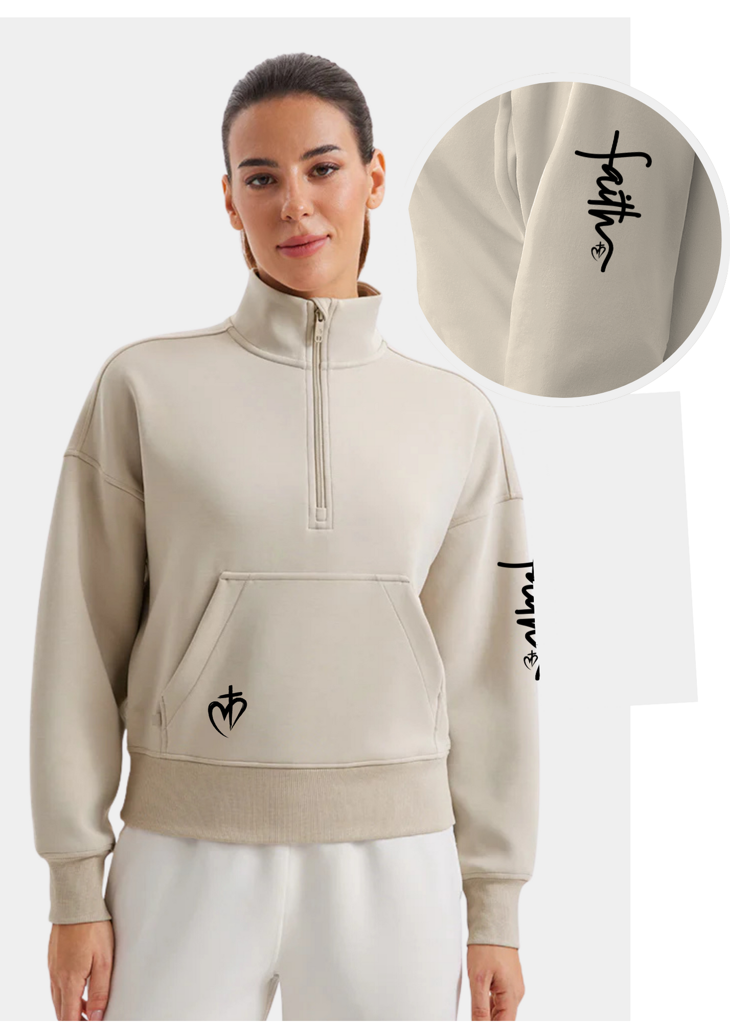 SoftAura Half Zip Pullover Sweatshirt - Milky White