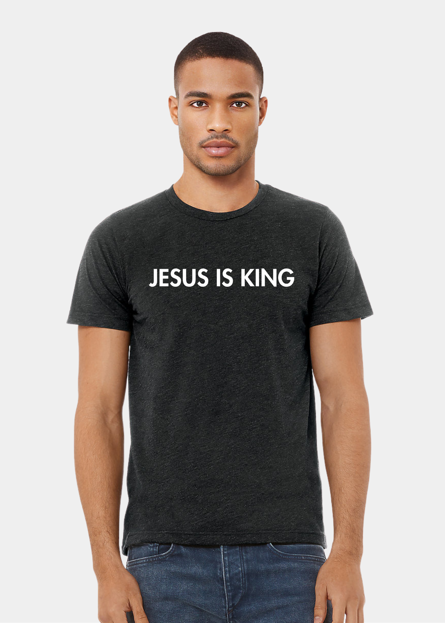 Men's Triblend Short Sleeve Tee - Charcoal Black with White Text