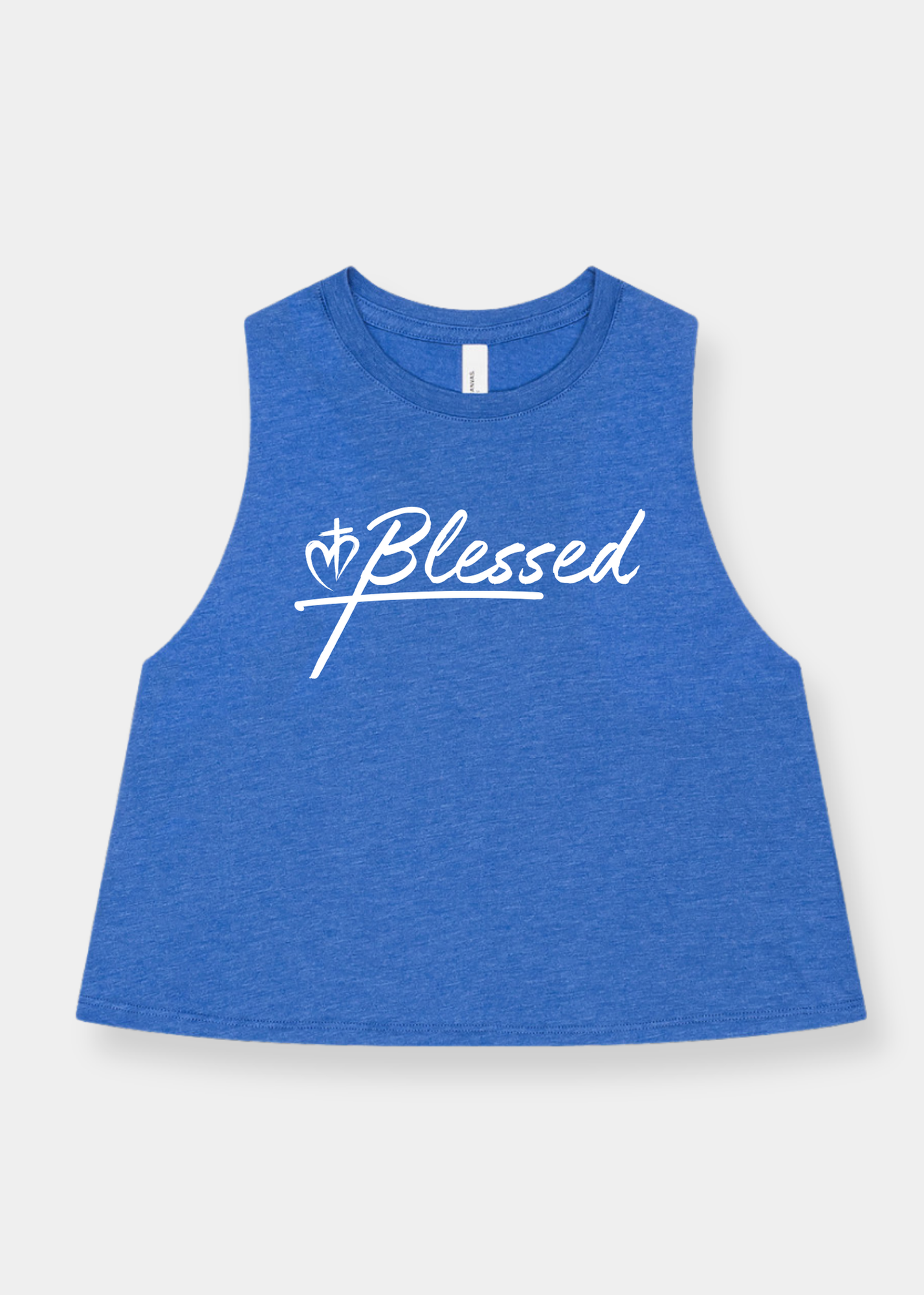 Women's Racerback Cropped Tank - Heather Royal + White Print