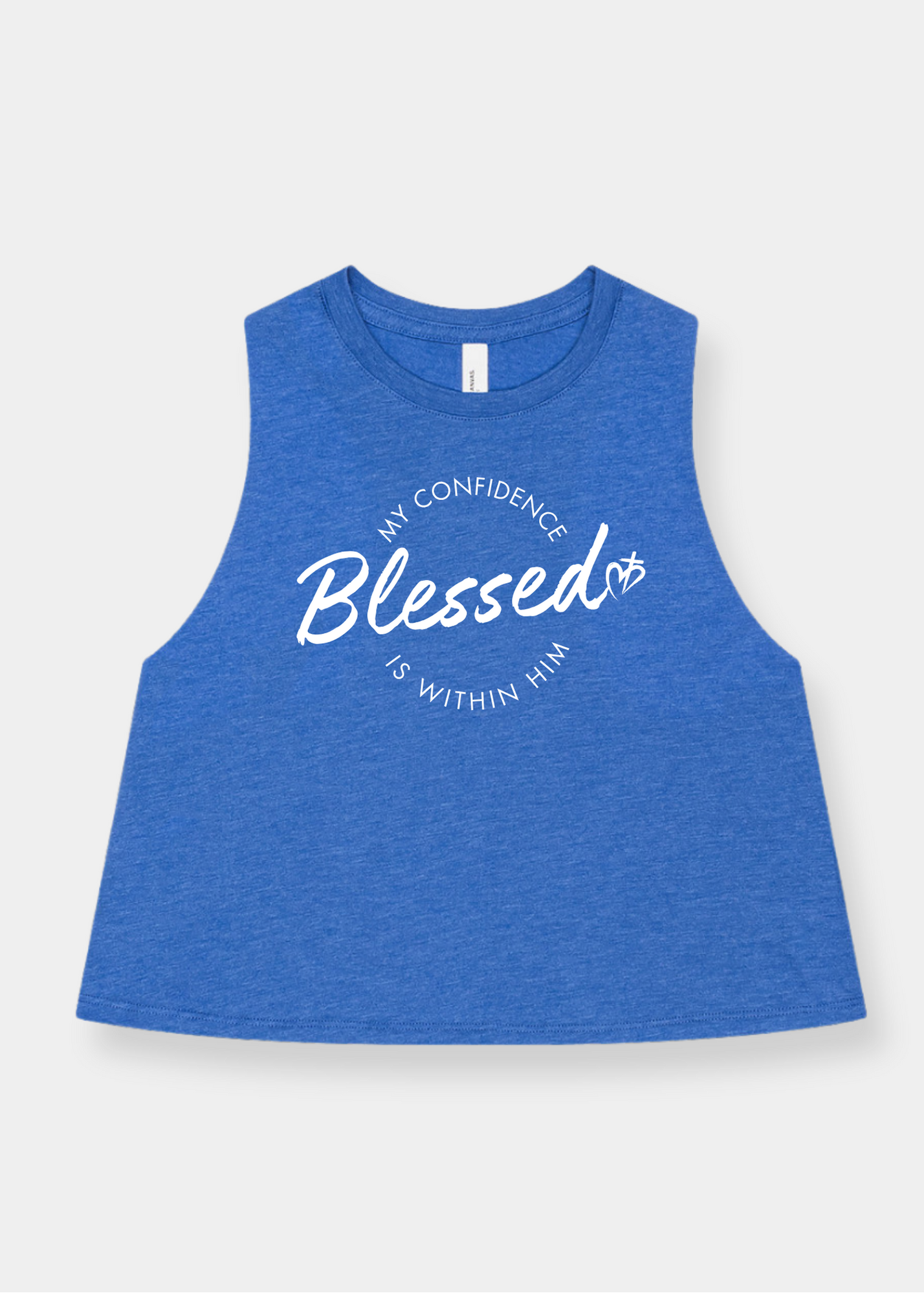 Women's Racerback Cropped Tank - Heather Royal + White Print
