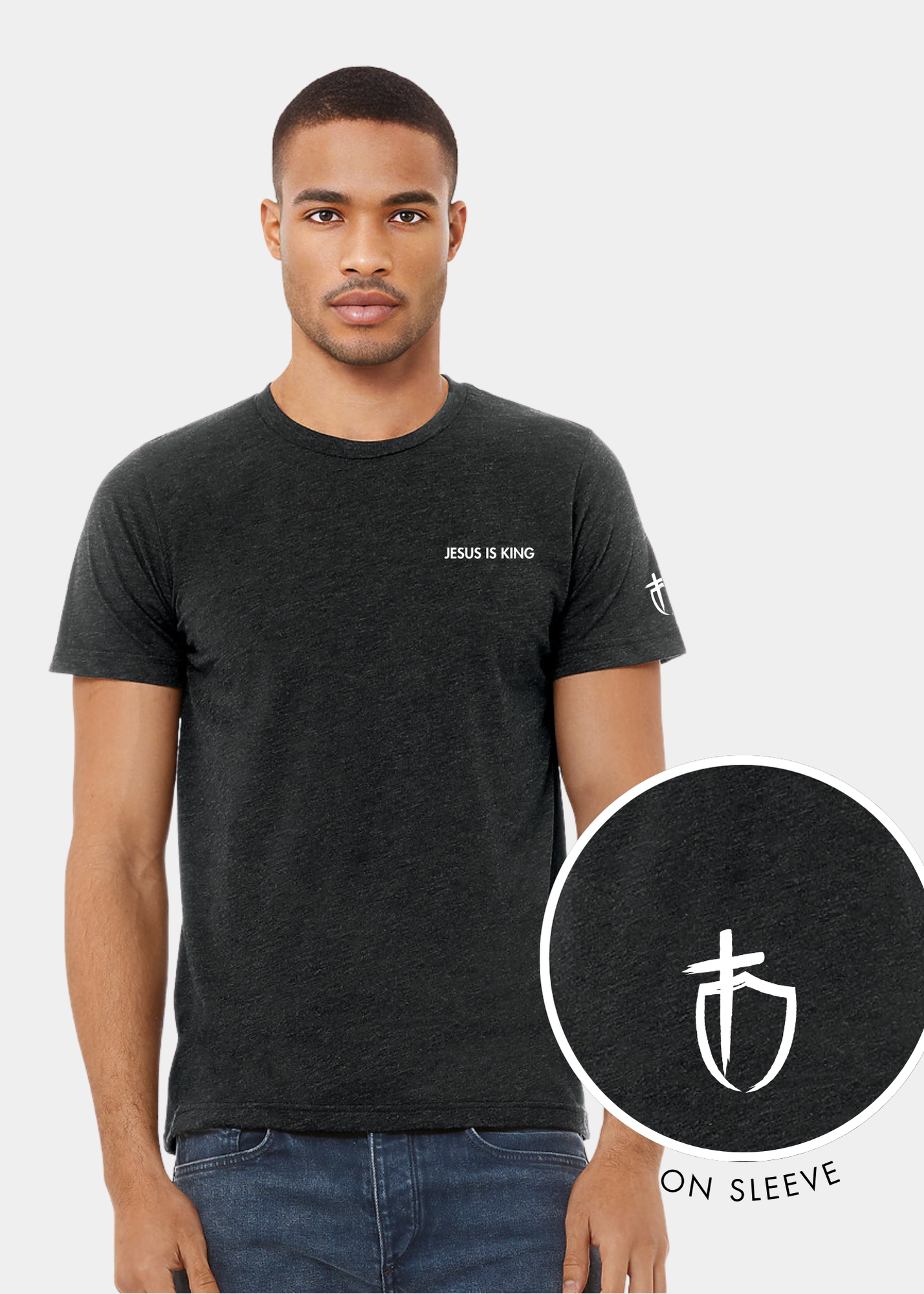 Men's Triblend Short Sleeve Tee - Charcoal Black with White Text