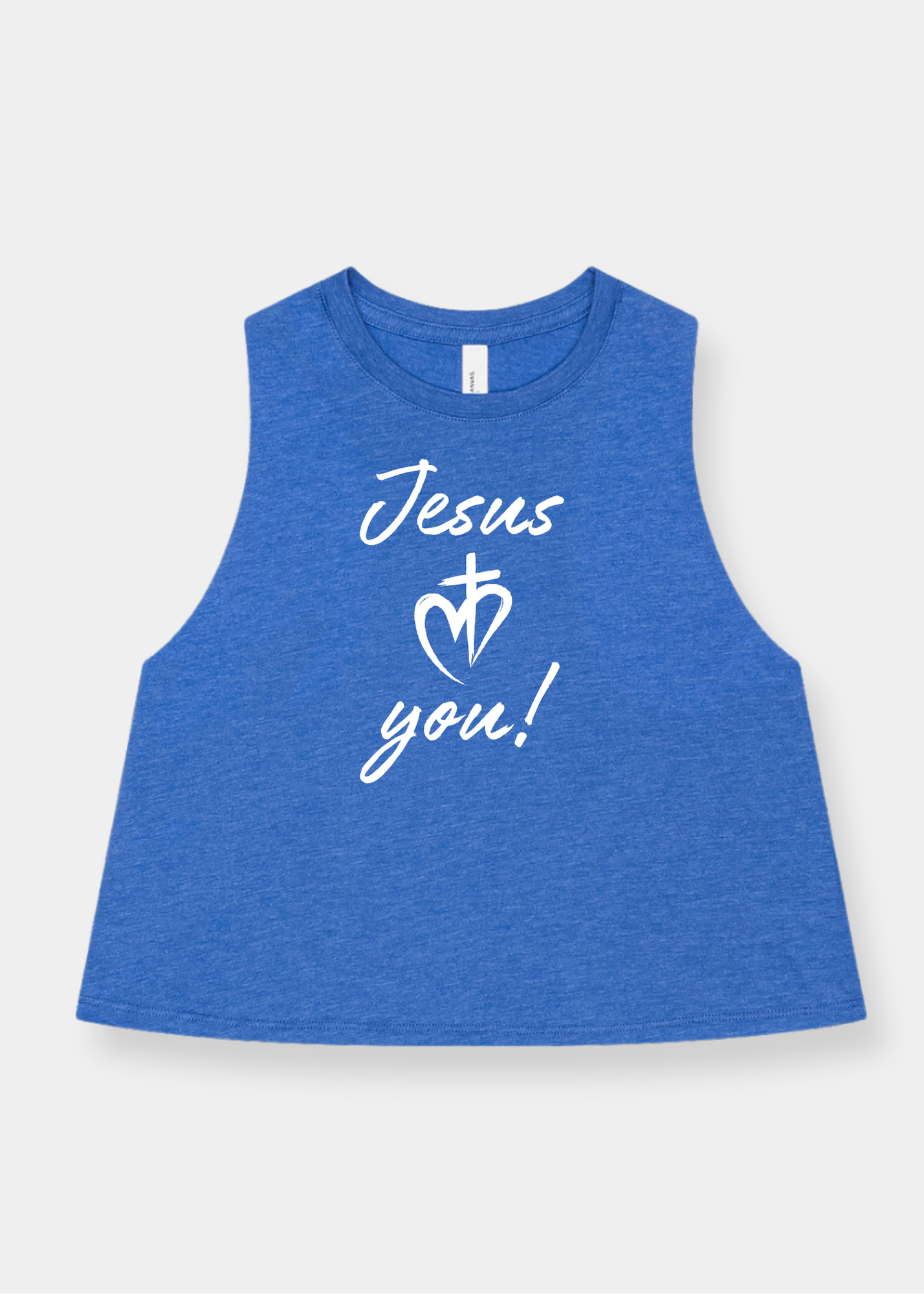 Women's Racerback Cropped Tank - Heather Royal + White Print