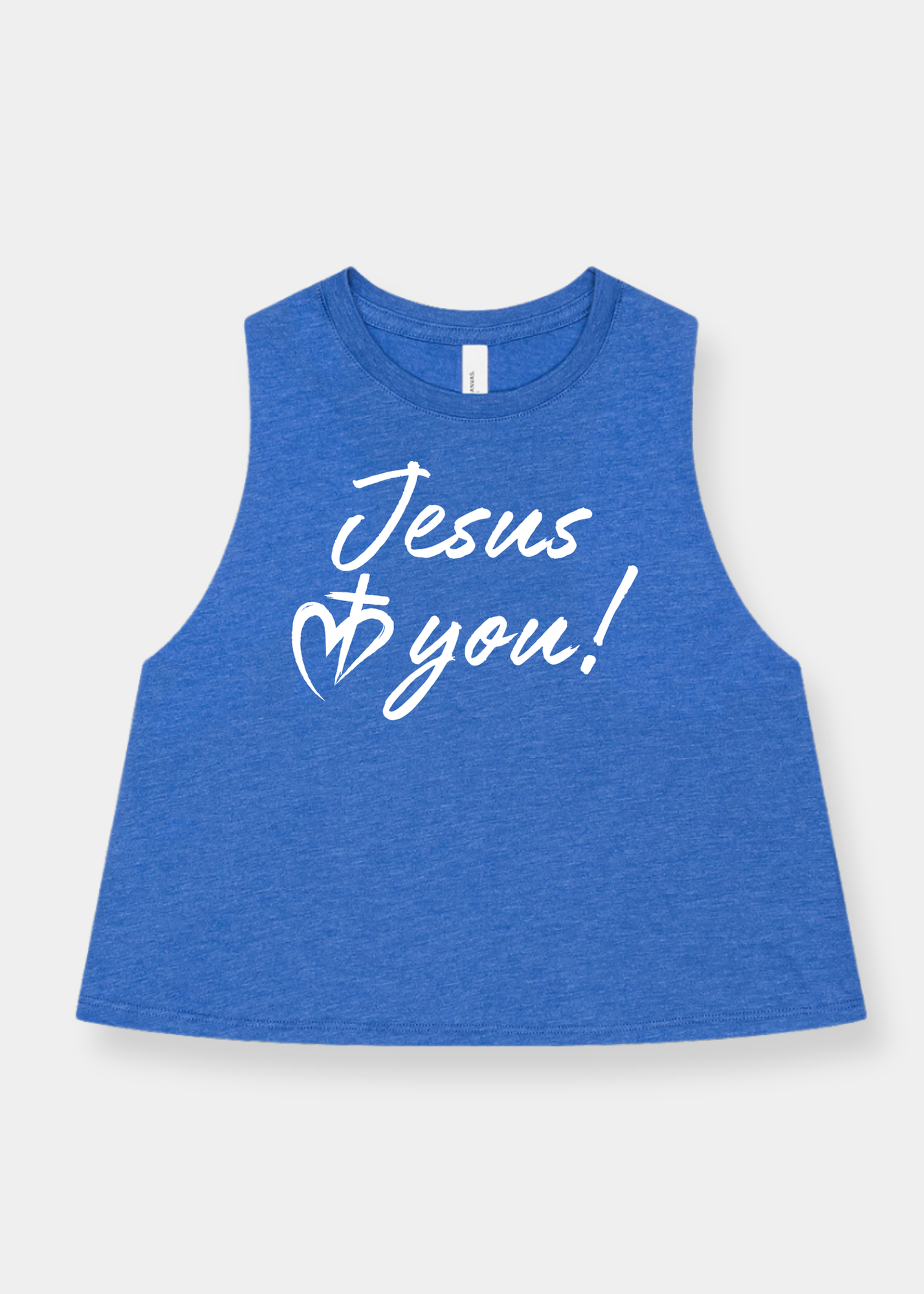 Women's Racerback Cropped Tank - Heather Royal + White Print