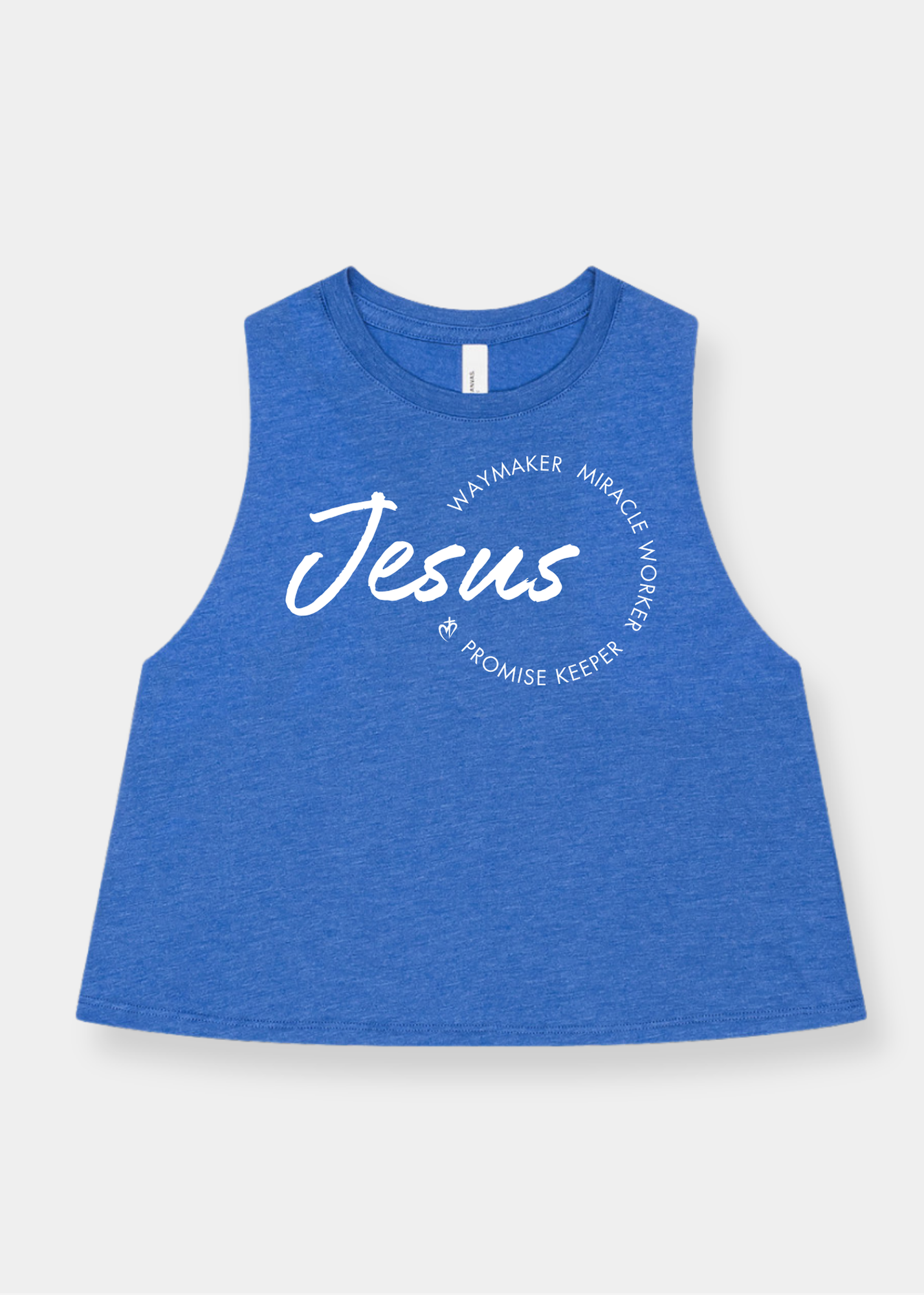 Women's Racerback Cropped Tank - Heather Royal + White Print