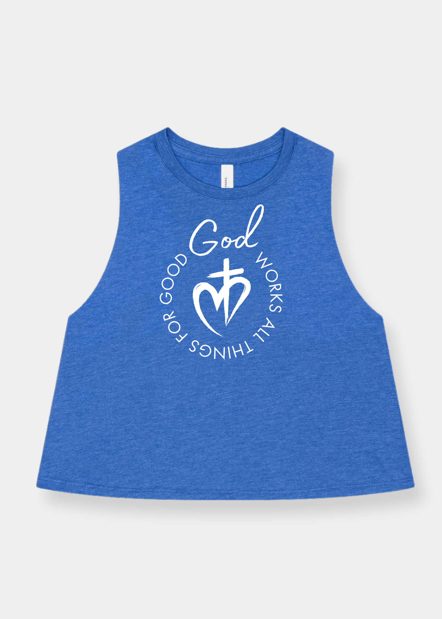 Women's Racerback Cropped Tank - Heather Royal + White Print