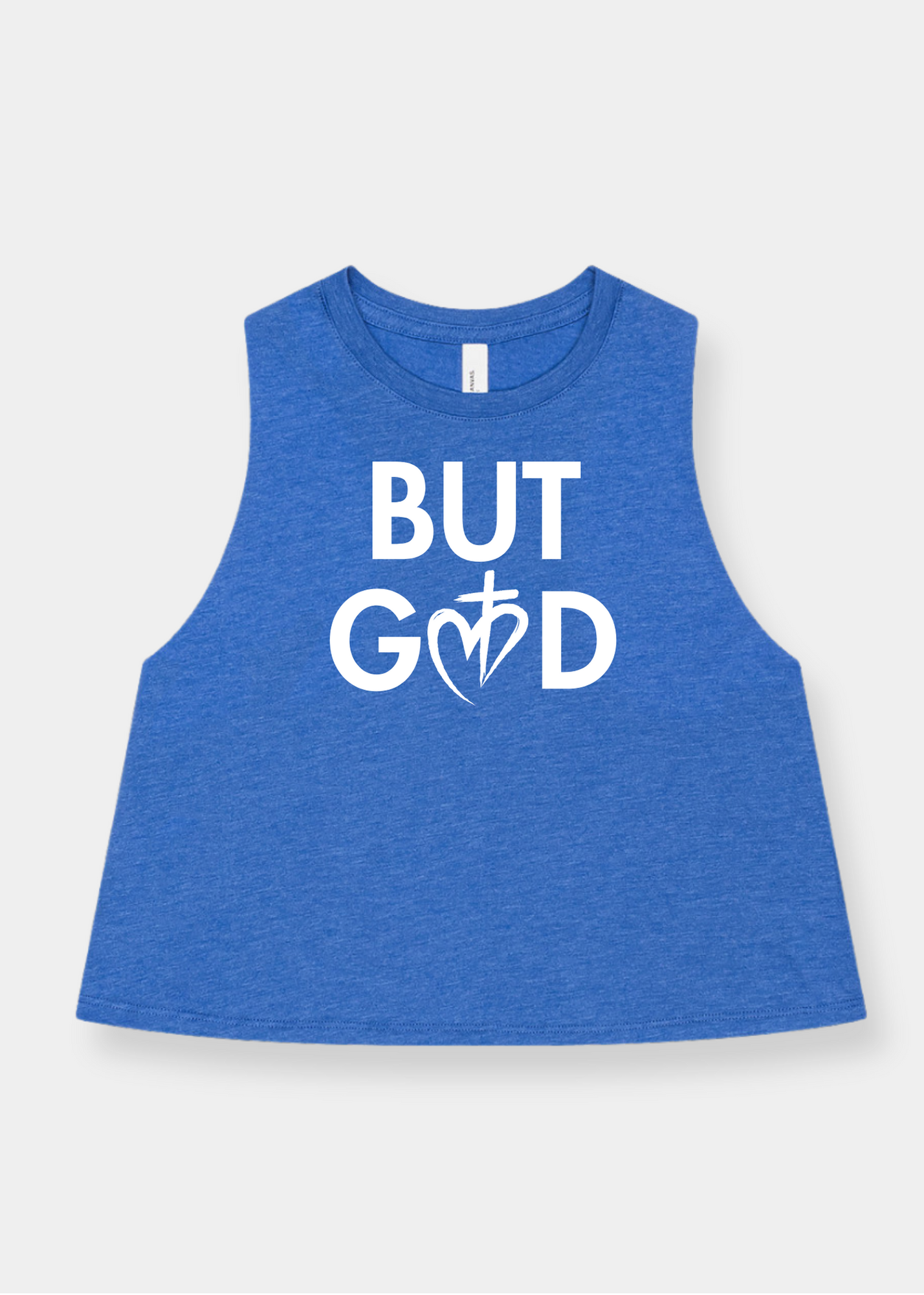 Women's Racerback Cropped Tank - Heather Royal + White Print