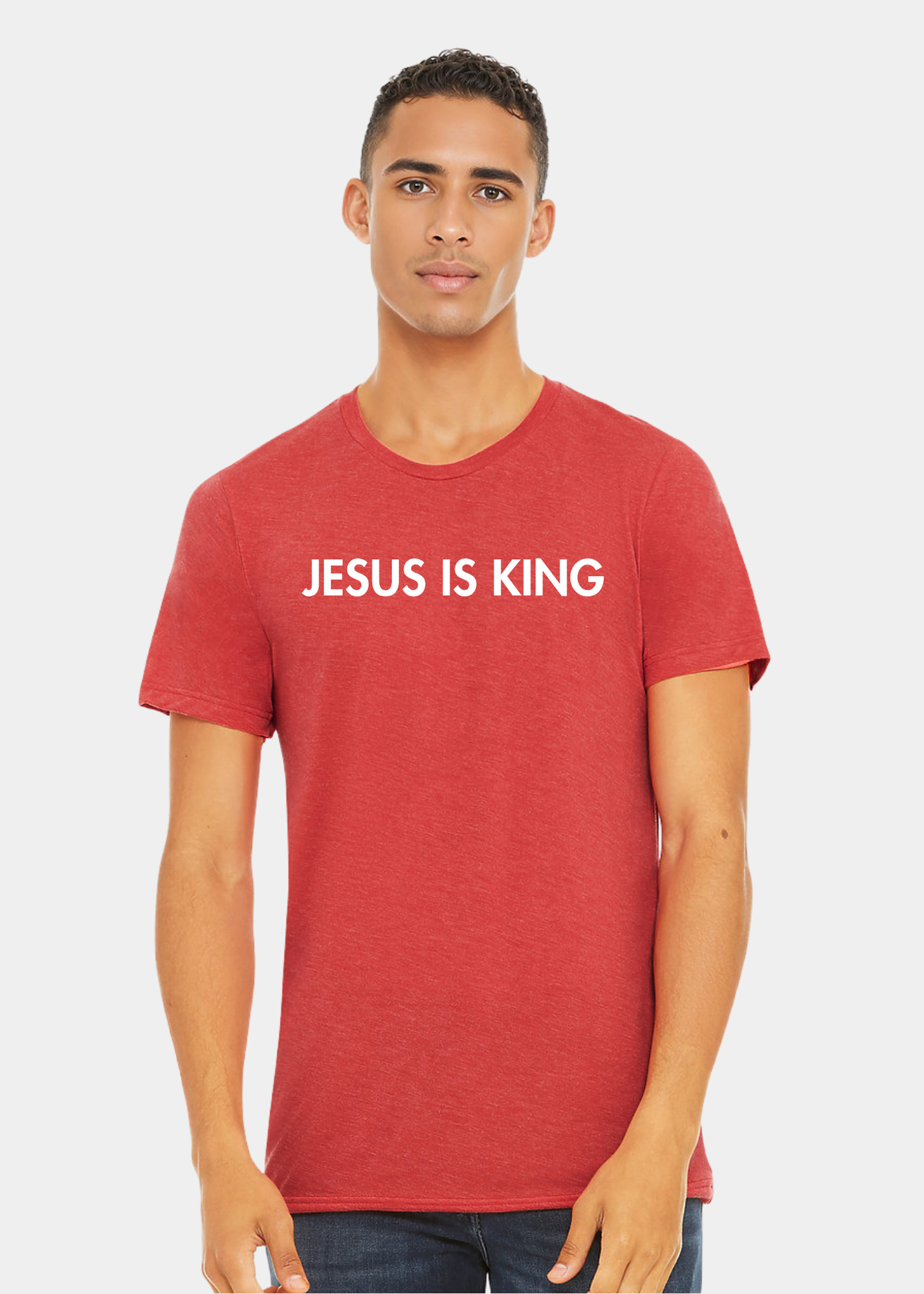 Men's Triblend Short Sleeve Tee - Red with White Text
