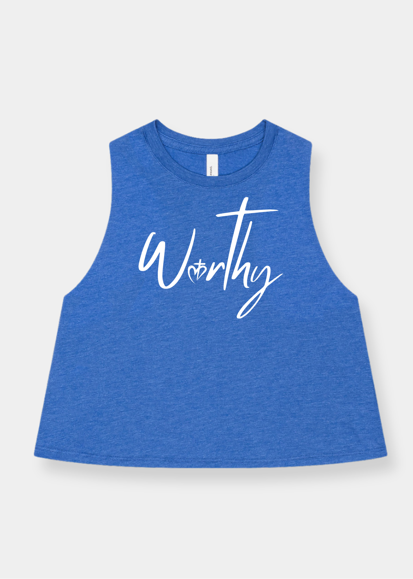 Women's Racerback Cropped Tank - Heather Royal + White Print