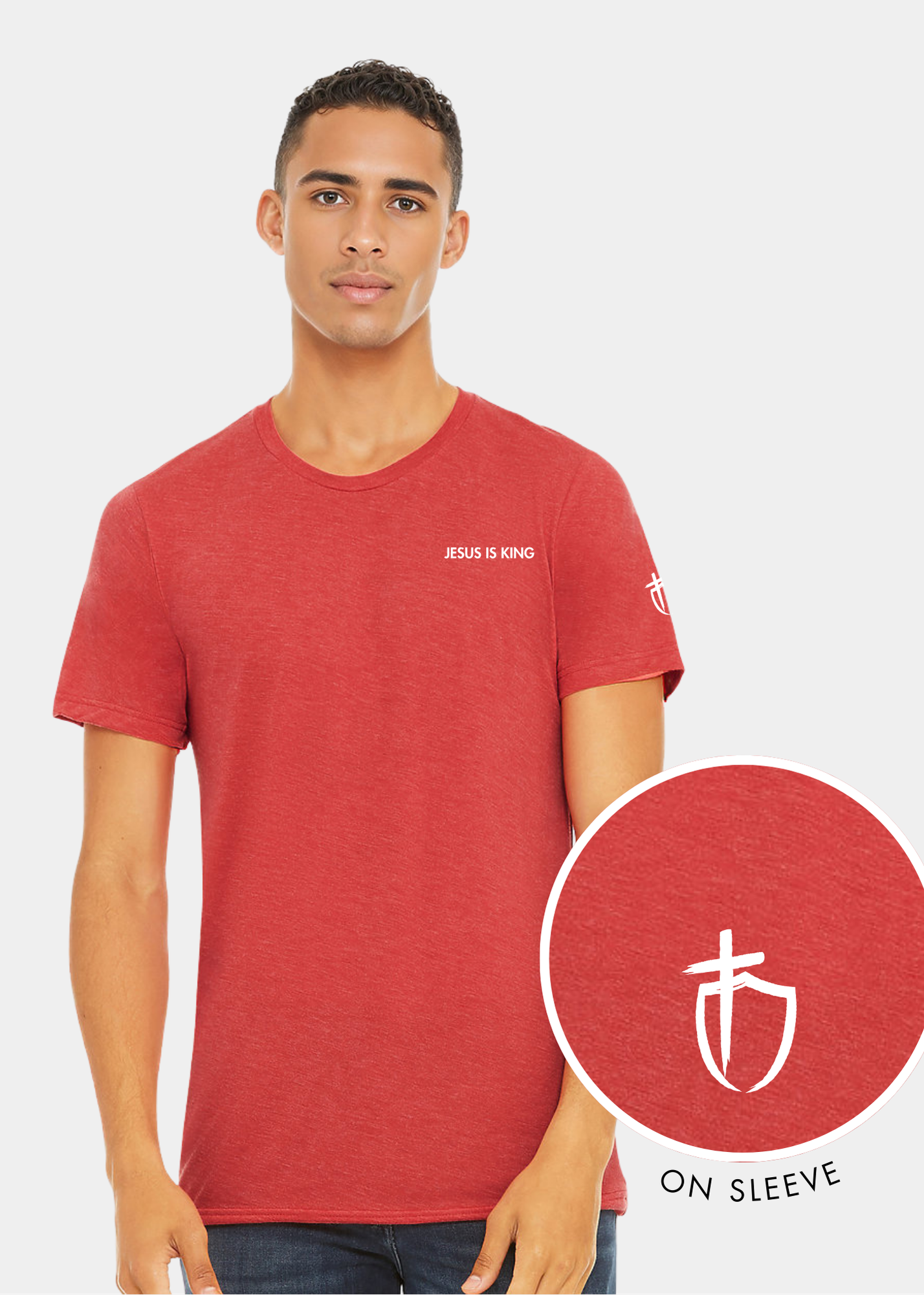 Men's Triblend Short Sleeve Tee - Red with White Text