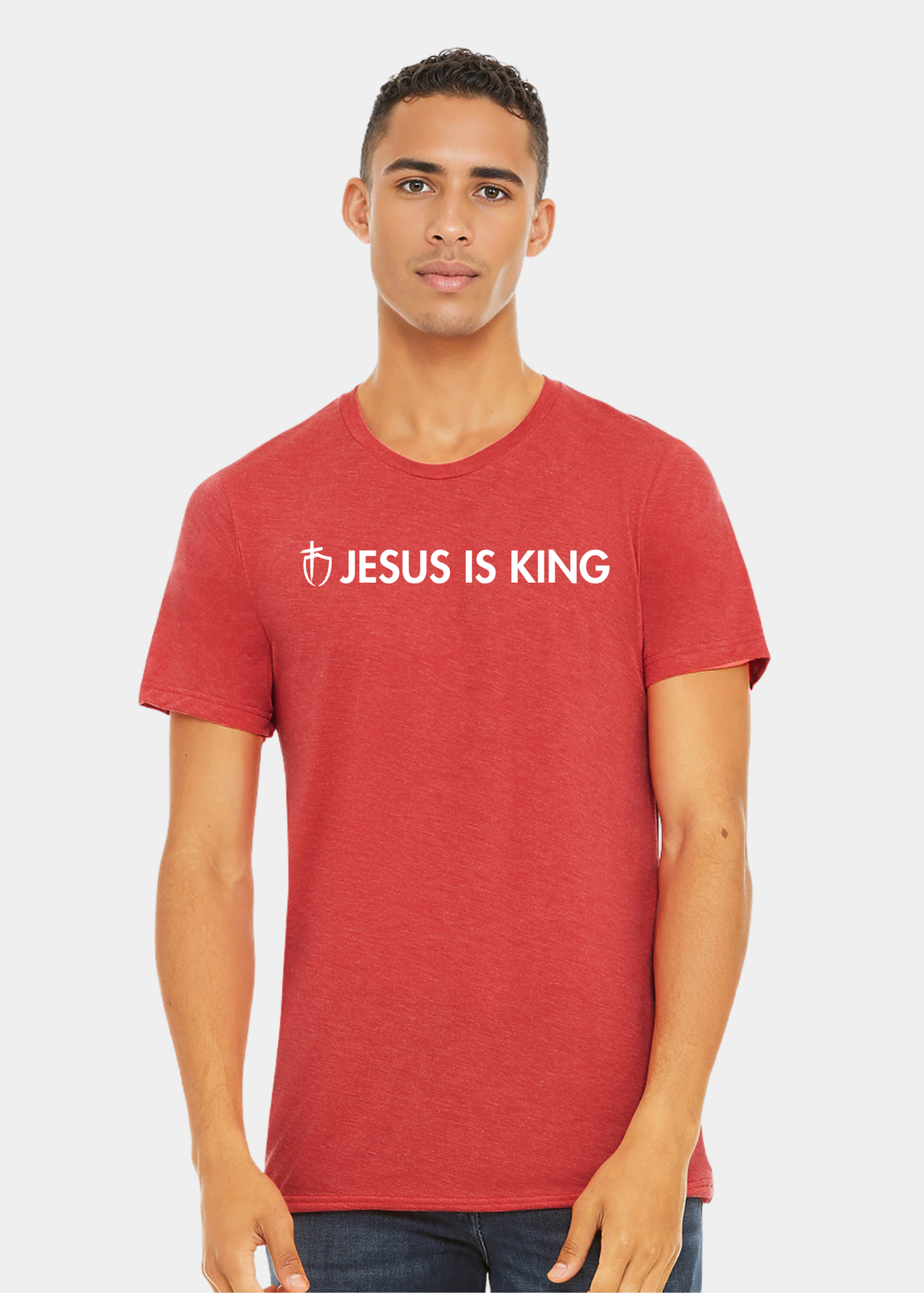 Men's Triblend Short Sleeve Tee - Red with White Text