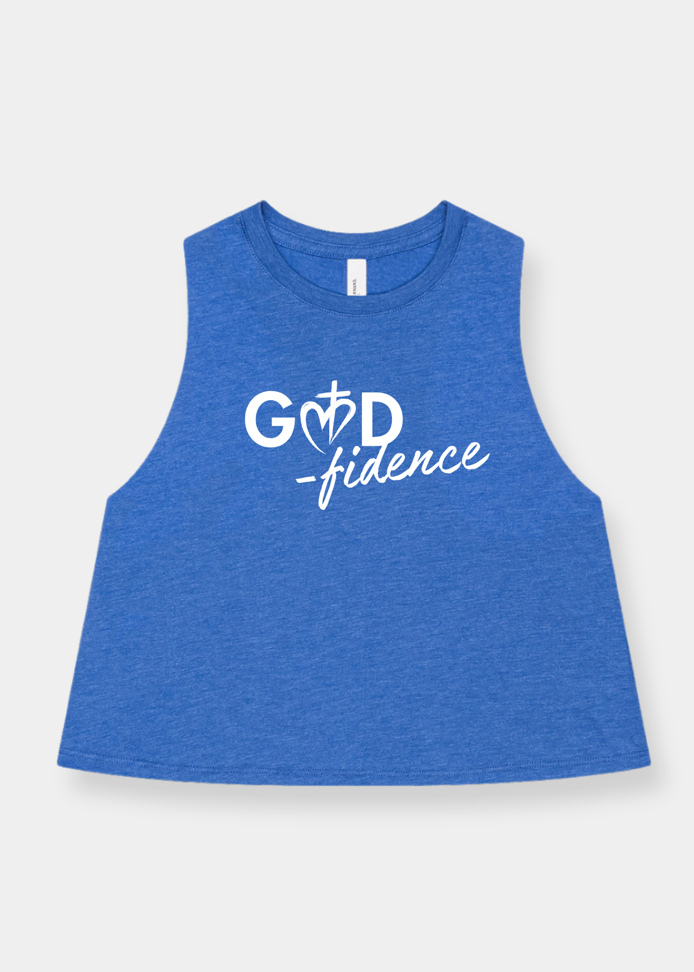 Women's Racerback Cropped Tank - Heather Royal + White Print