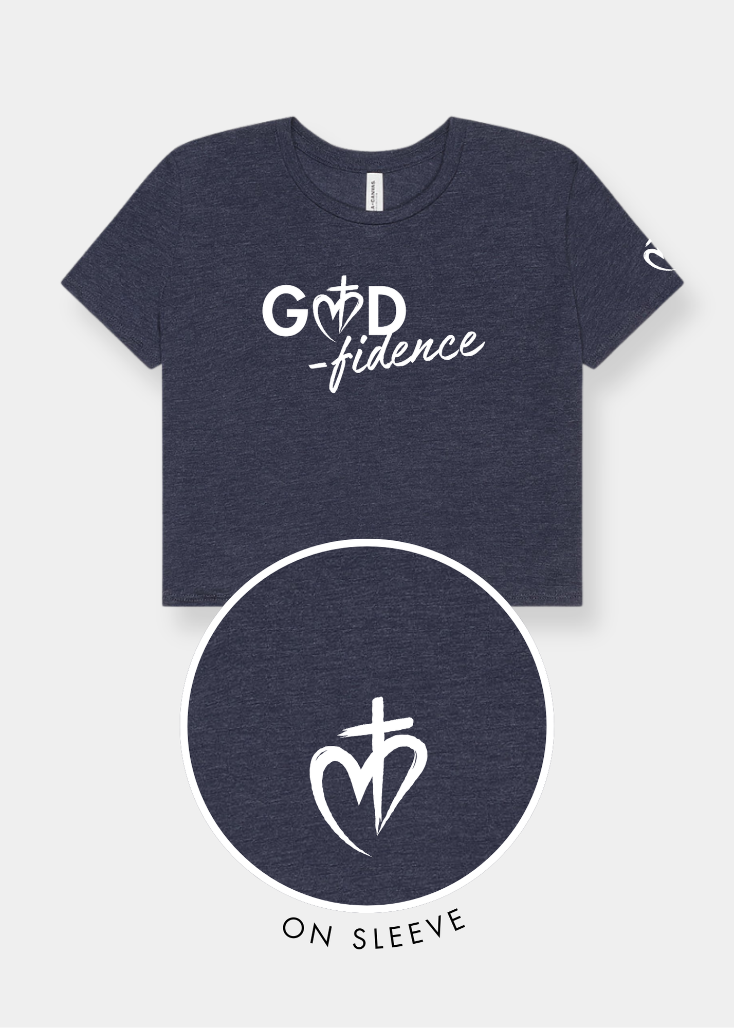 Women's Flowy Cropped Tee - Heather Navy + White Print