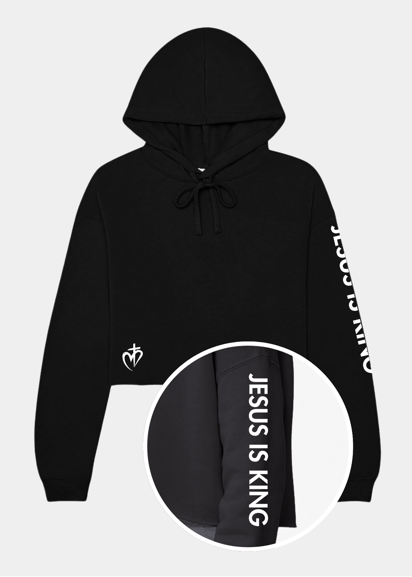 Women's Cropped Fleece Hoodie - Black + White Print