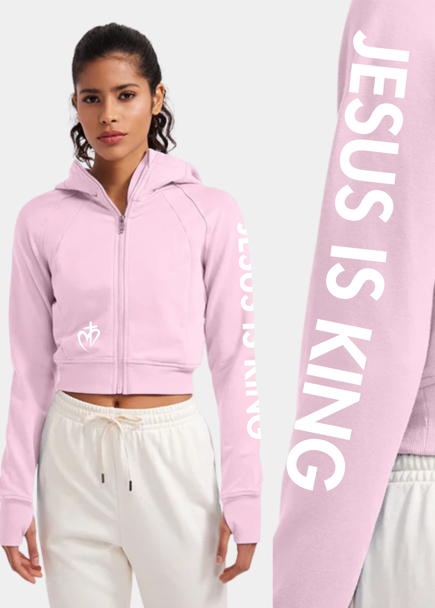 Amenity Cropped Full Zip Hoodies with Thumb Holes