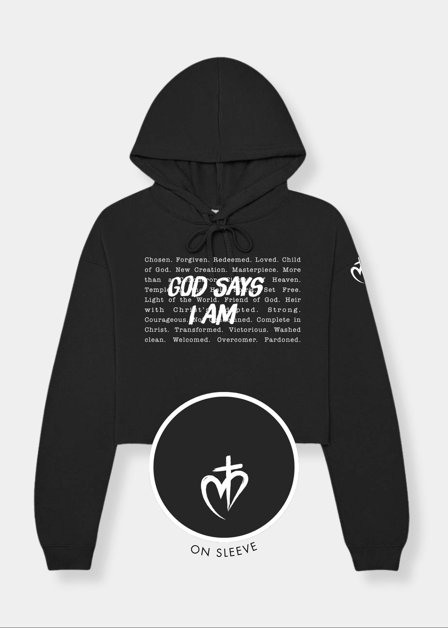 Women's Cropped Fleece Hoodie - Black + White Print