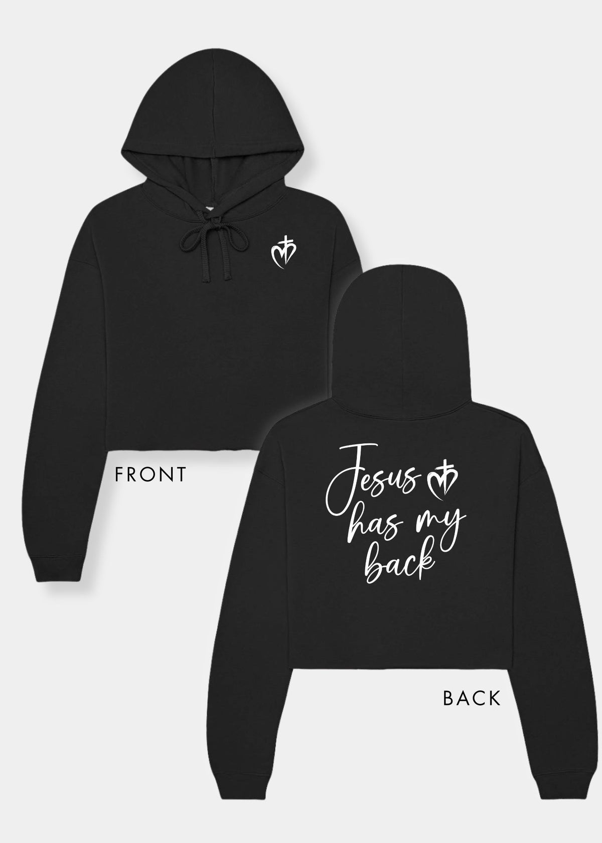 Women's Cropped Fleece Hoodie - Black + White Print