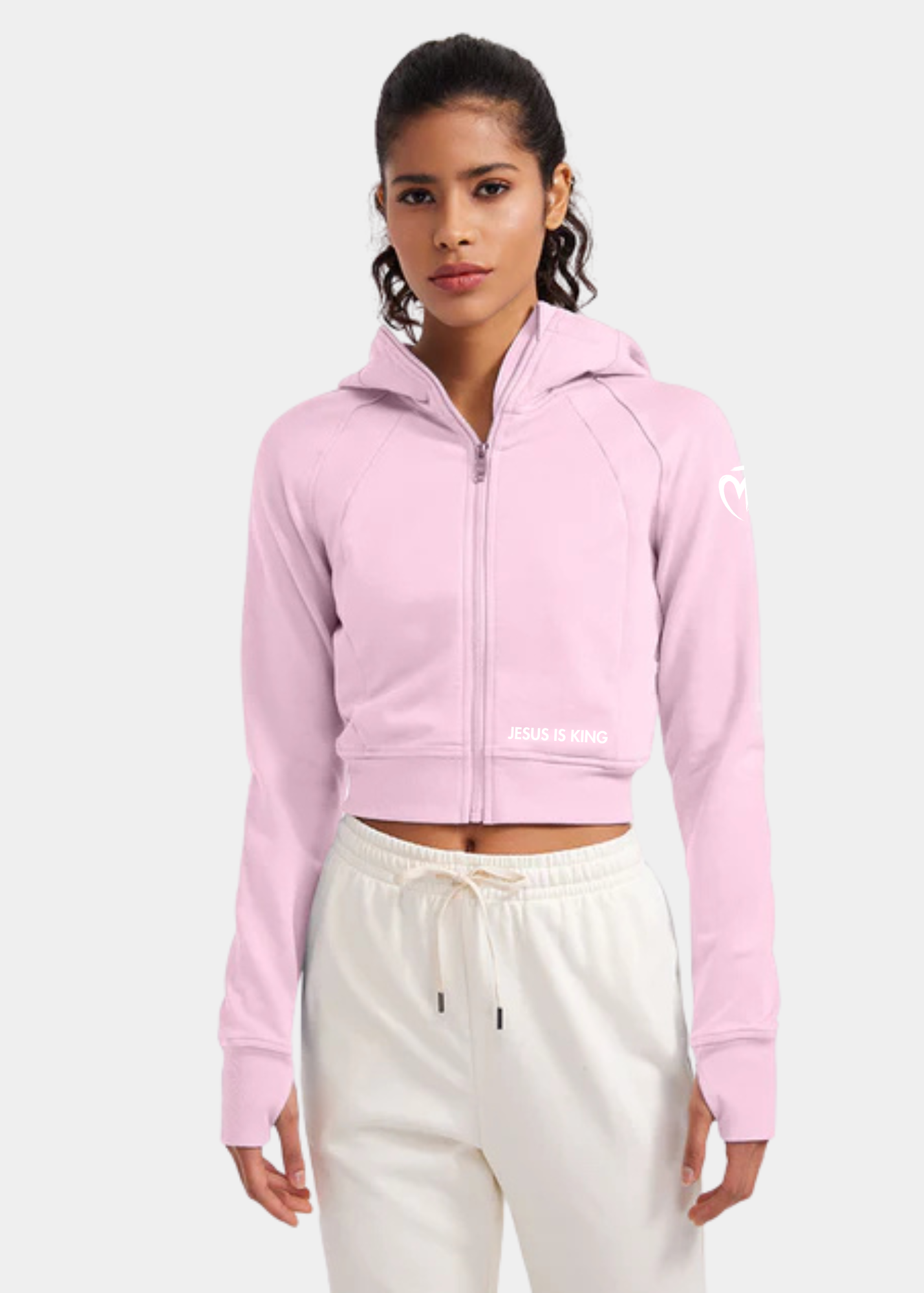 Amenity Cropped Full Zip Hoodies with Thumb Holes
