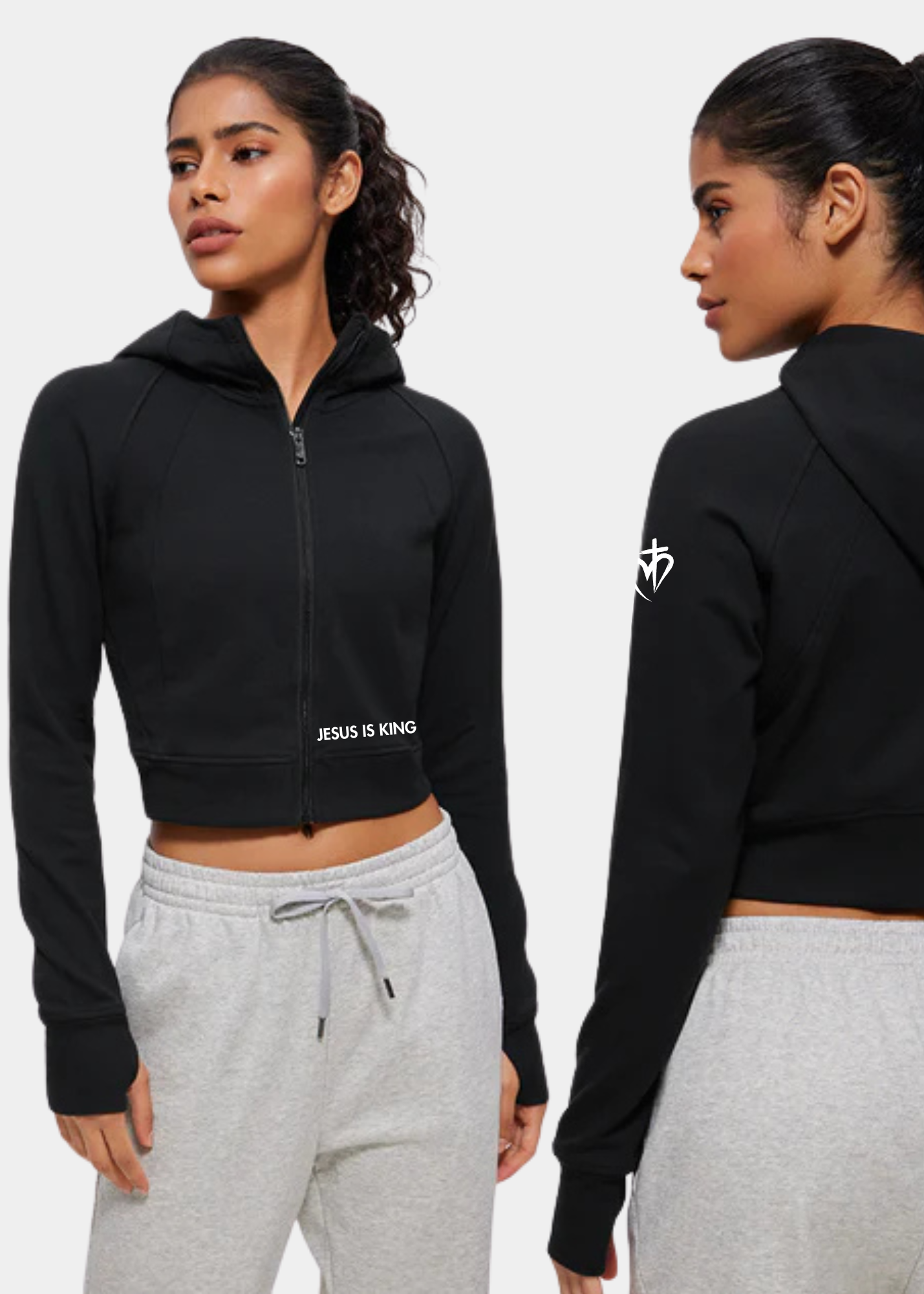 Amenity Cropped Full Zip Hoodies with Thumb Holes