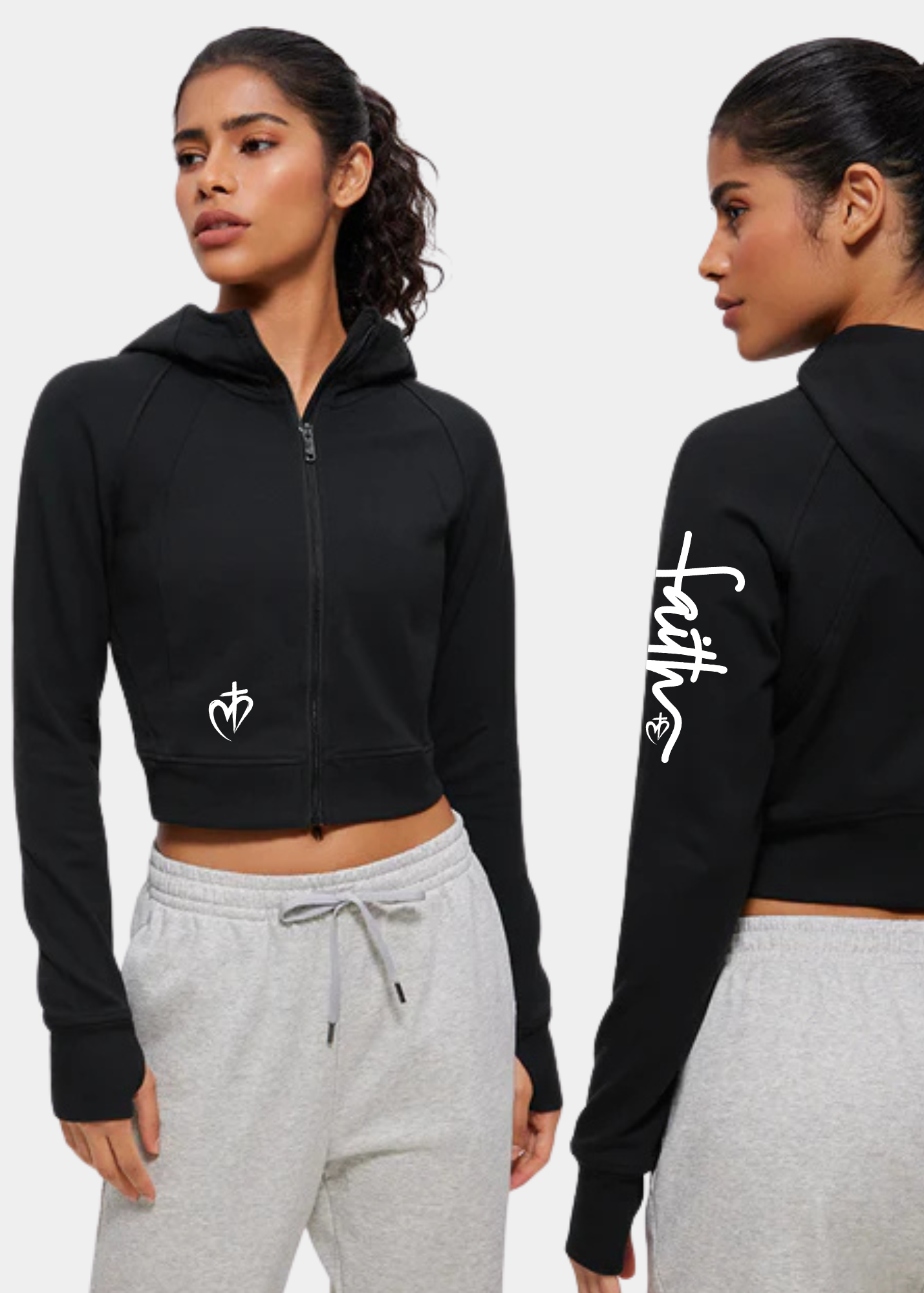 Amenity Cropped Full Zip Hoodies with Thumb Holes