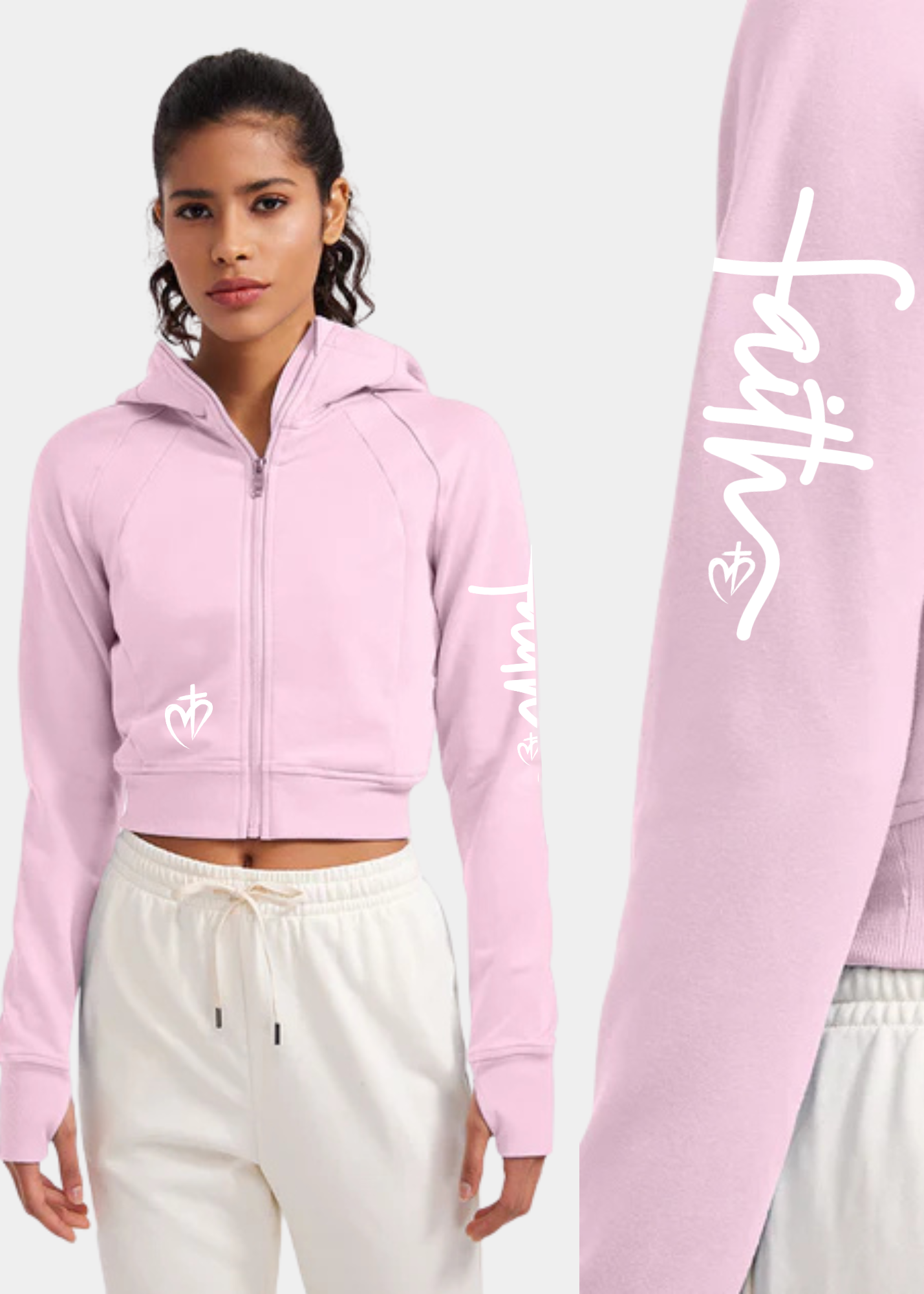 Amenity Cropped Full Zip Hoodies with Thumb Holes