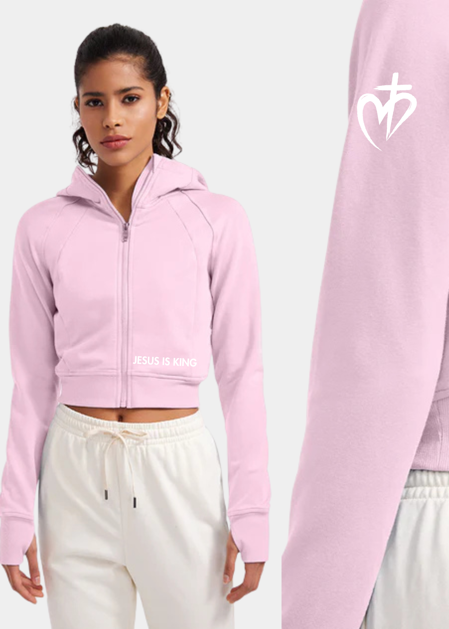 Amenity Cropped Full Zip Hoodies with Thumb Holes