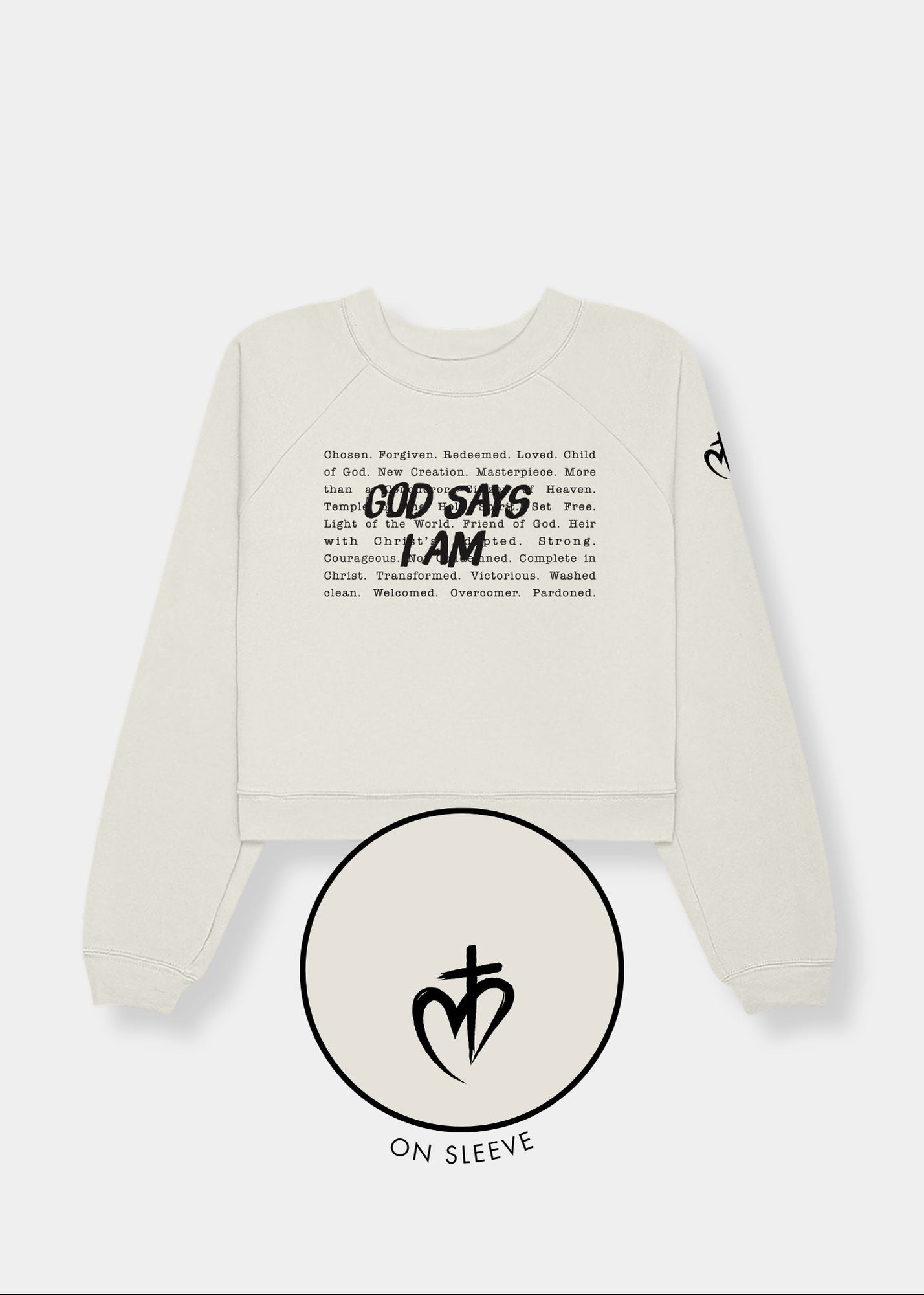 Women's Raglan Pullover Fleece - Vintage White + Black Print