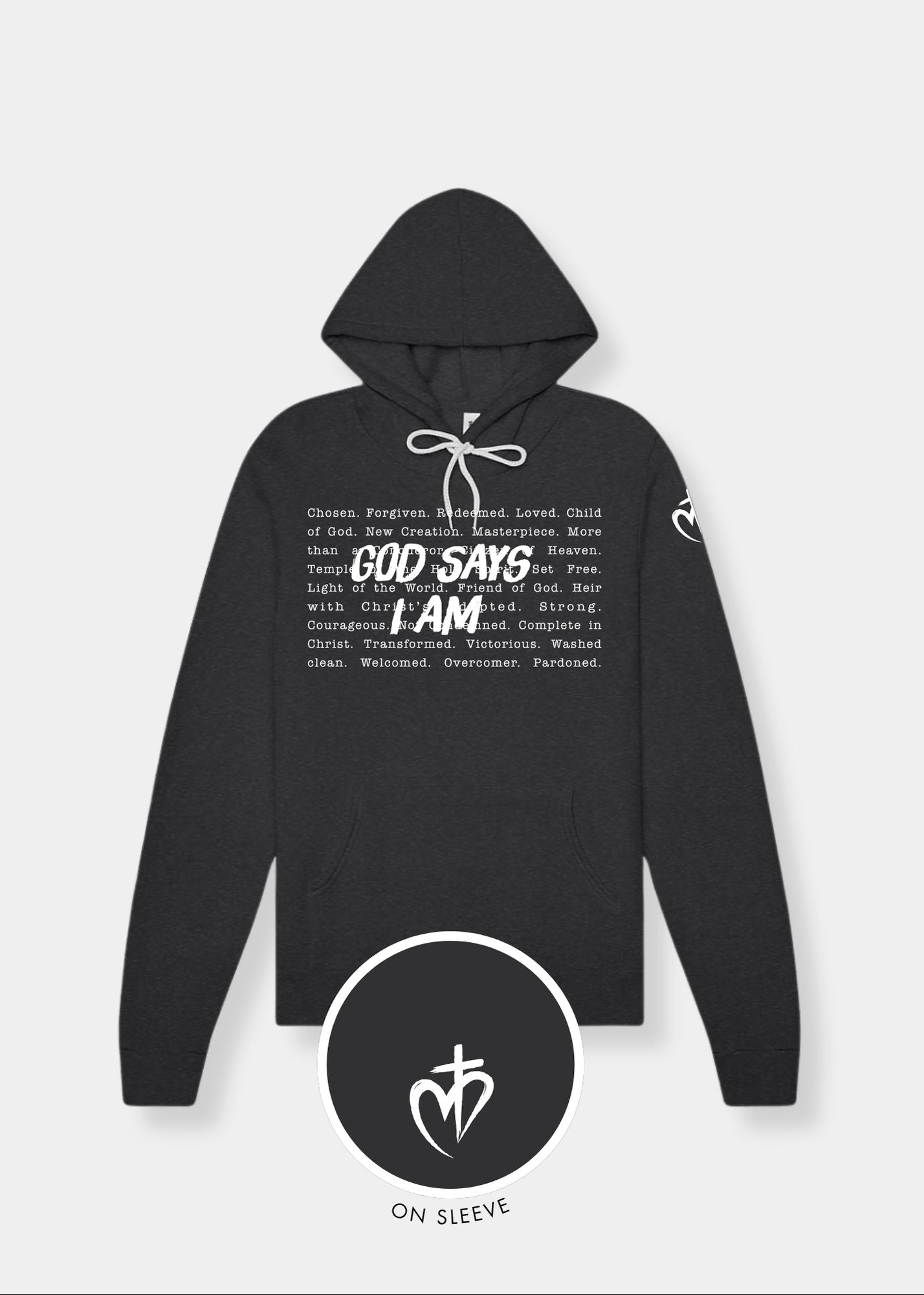 Sponge Fleece Pullover Hoodie - Dark Grey Heather + White Print