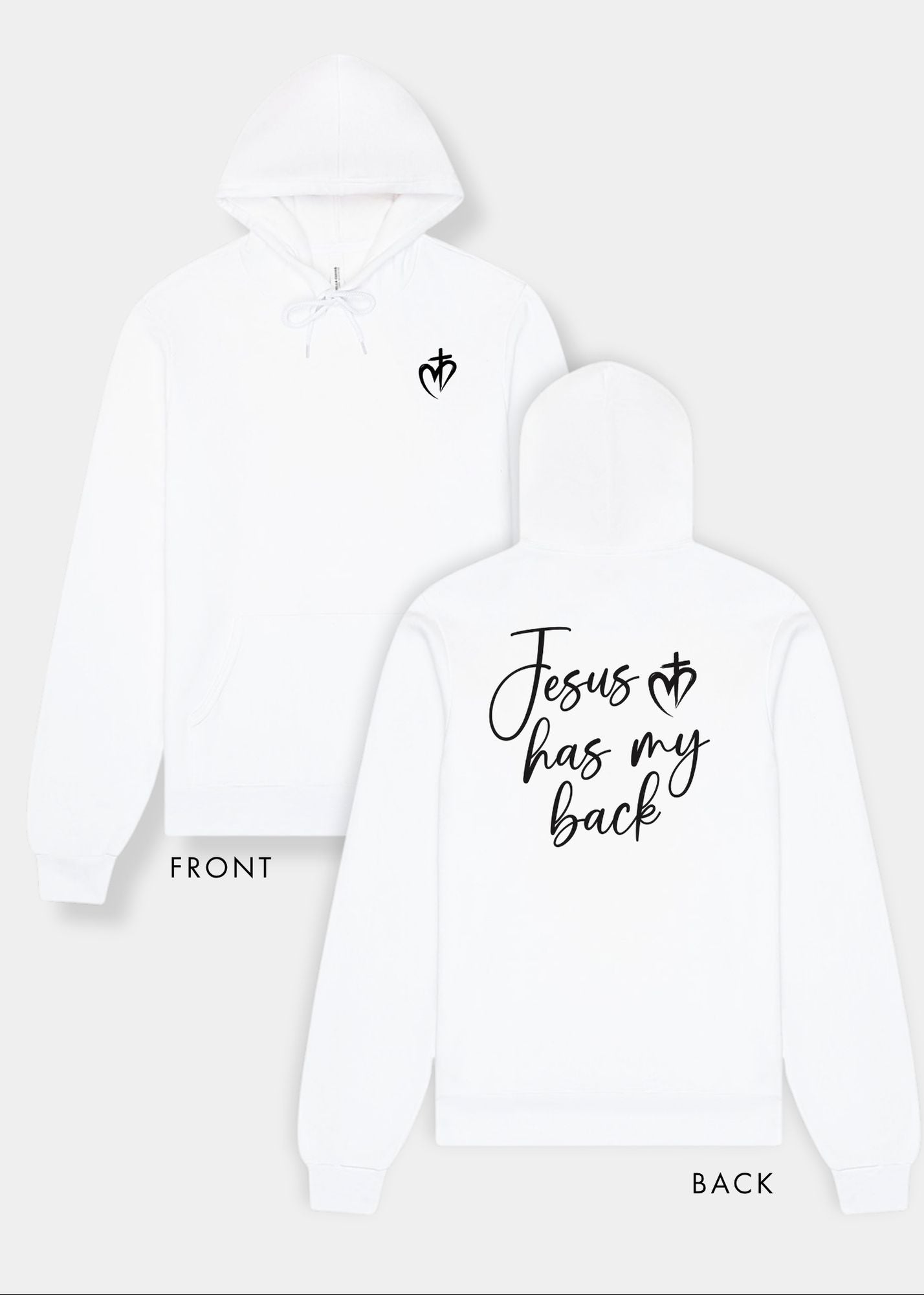 Sponge Fleece Pullover Hoodie - White + Black Print