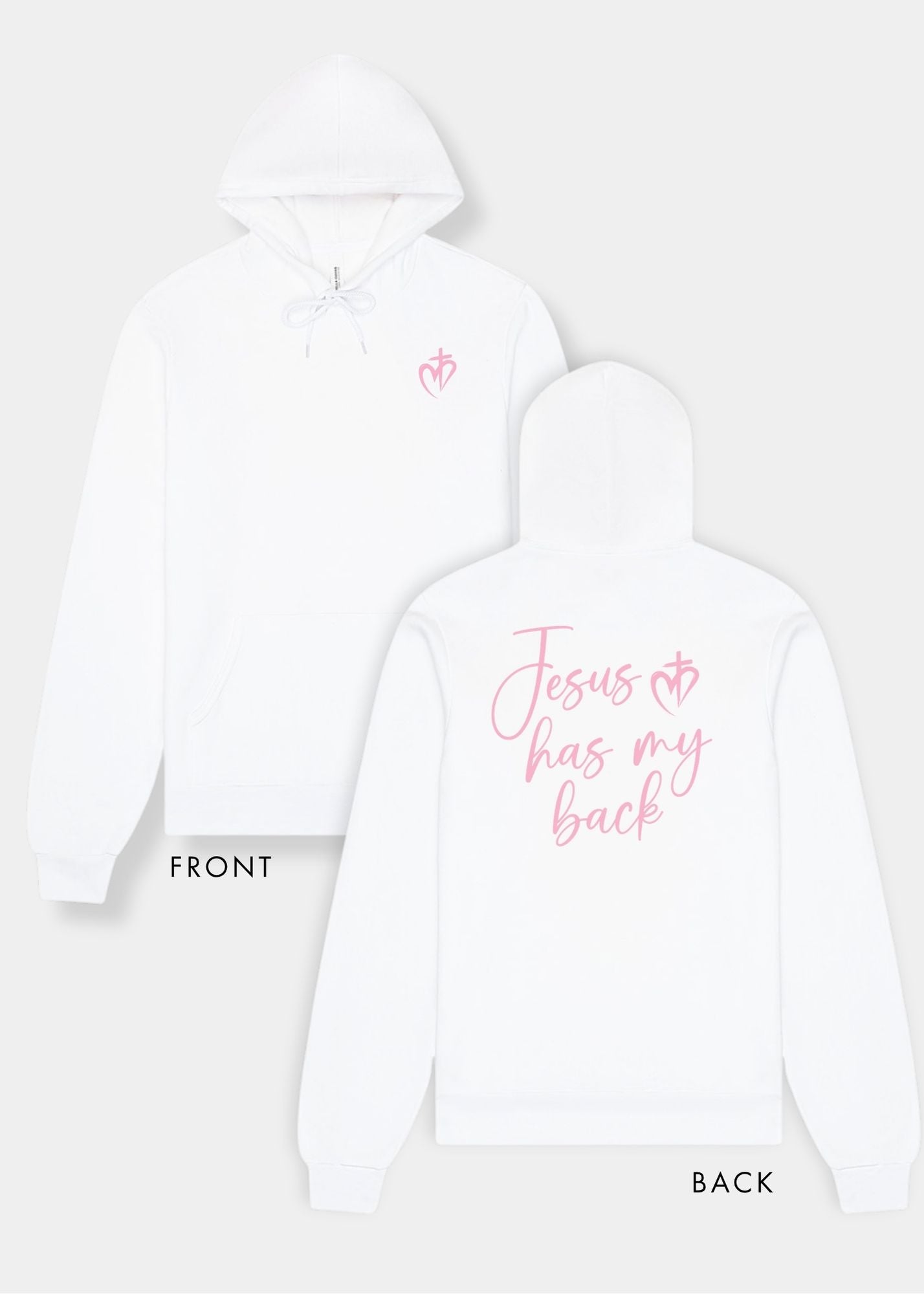 Sponge Fleece Pullover Hoodie - White + Pink Print