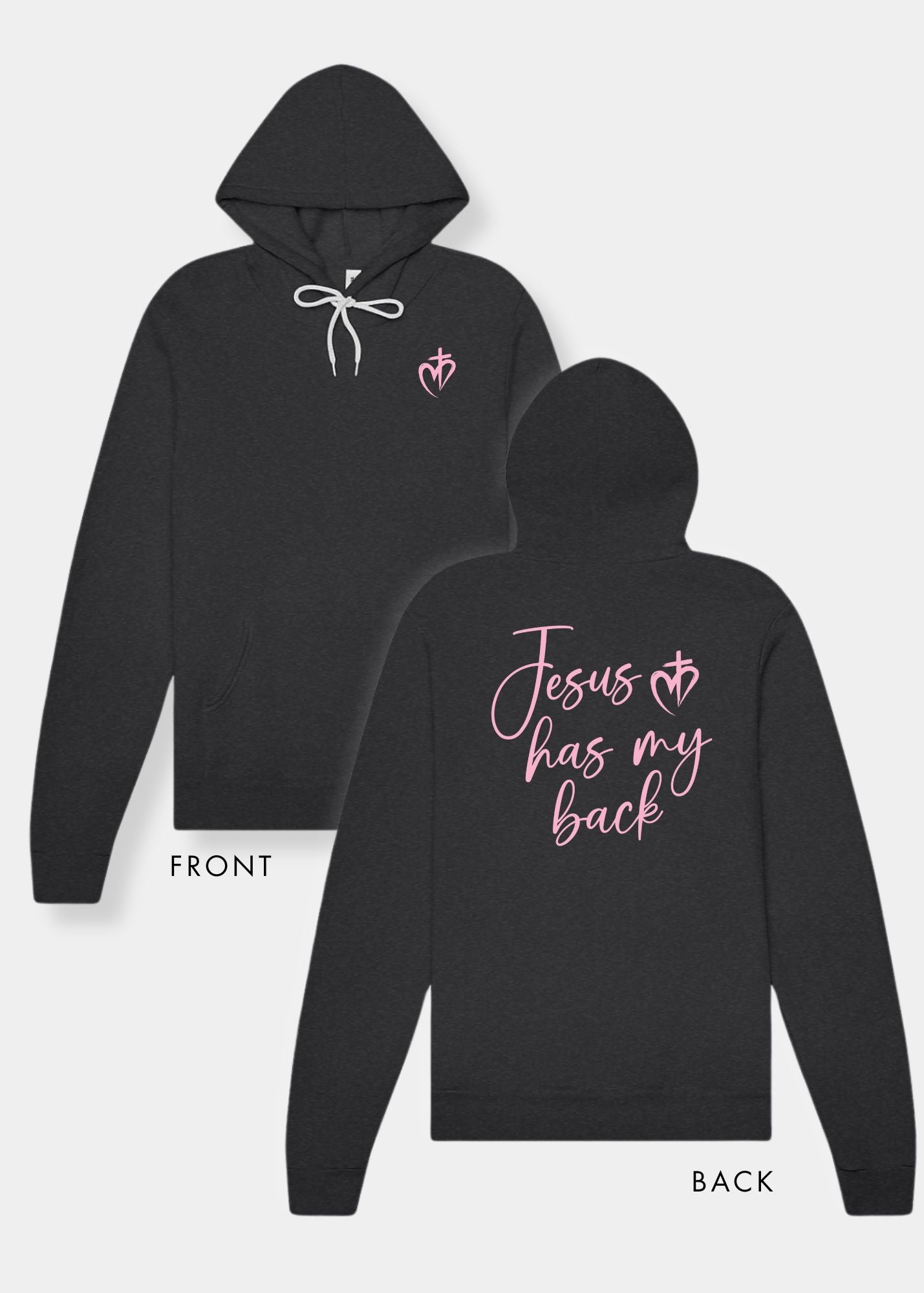 Sponge Fleece Pullover Hoodie - Dark Grey Heather + Pink Print