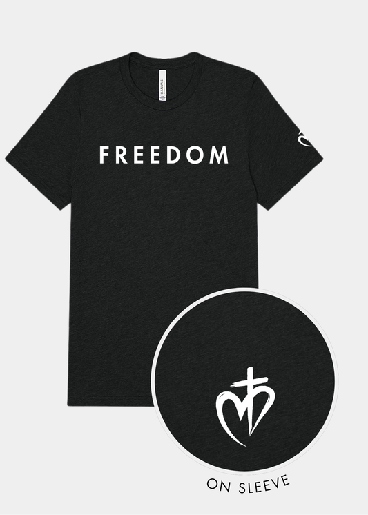 Freedom Unisex Triblend Tee - Charcoal Black + White Print