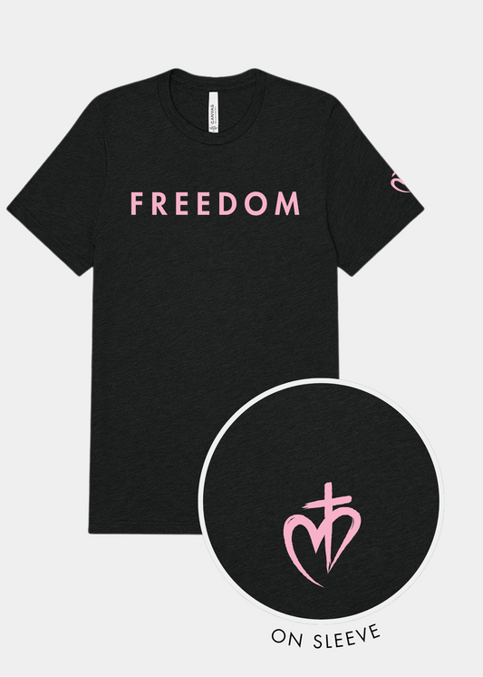 Freedom Unisex Triblend Tee - Charcoal Black + Pink Print