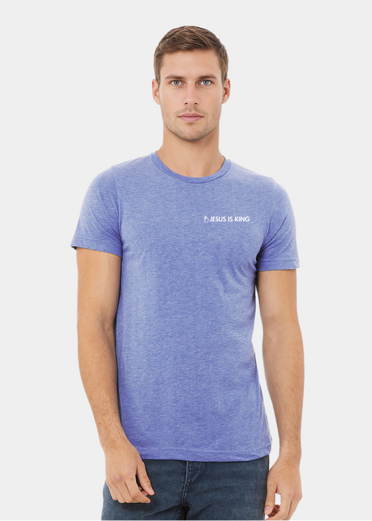 Men's Triblend Short Sleeve Tee - Light Blue with White Text