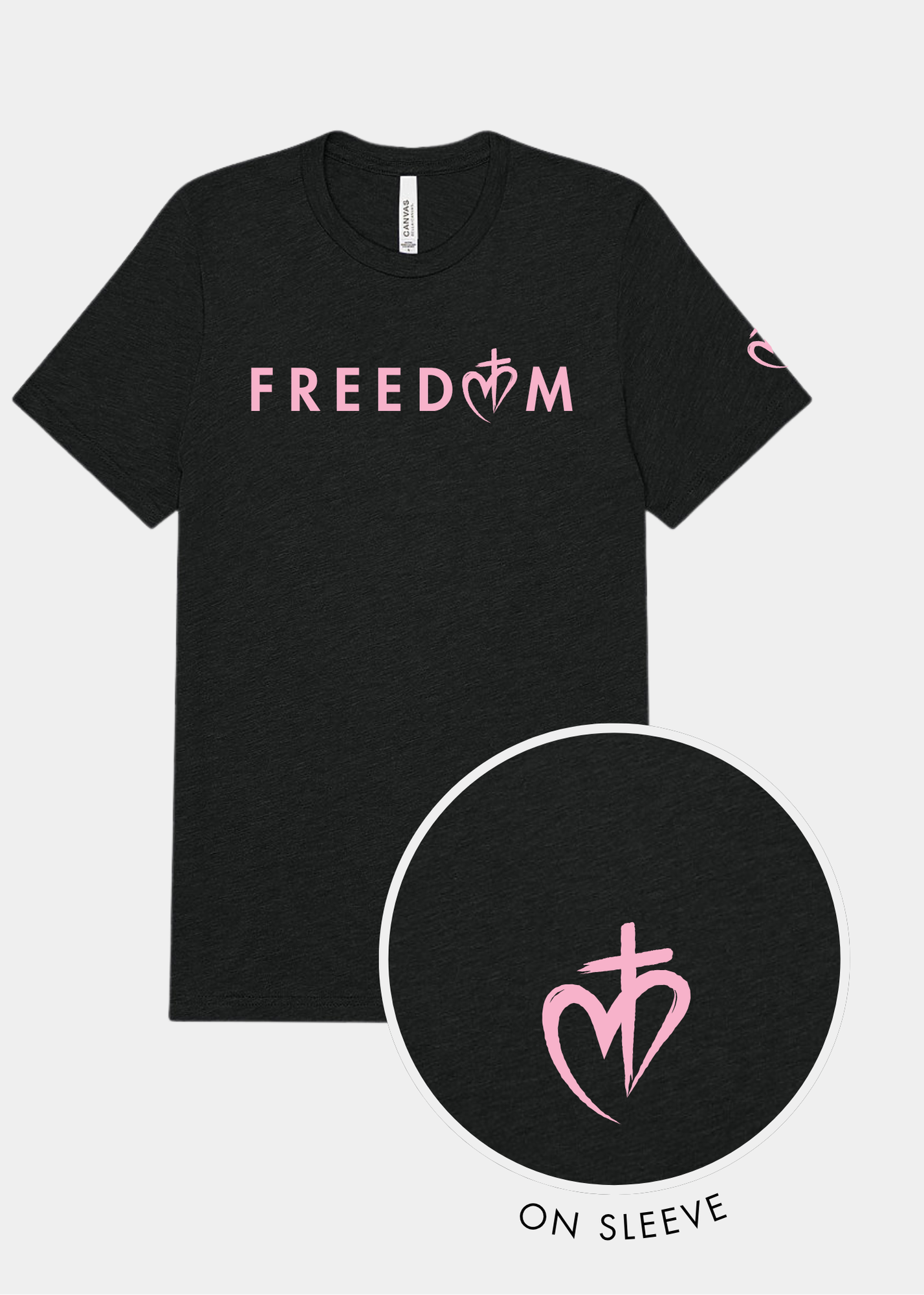 Freedom Unisex Triblend Tee - Charcoal Black + Pink Print